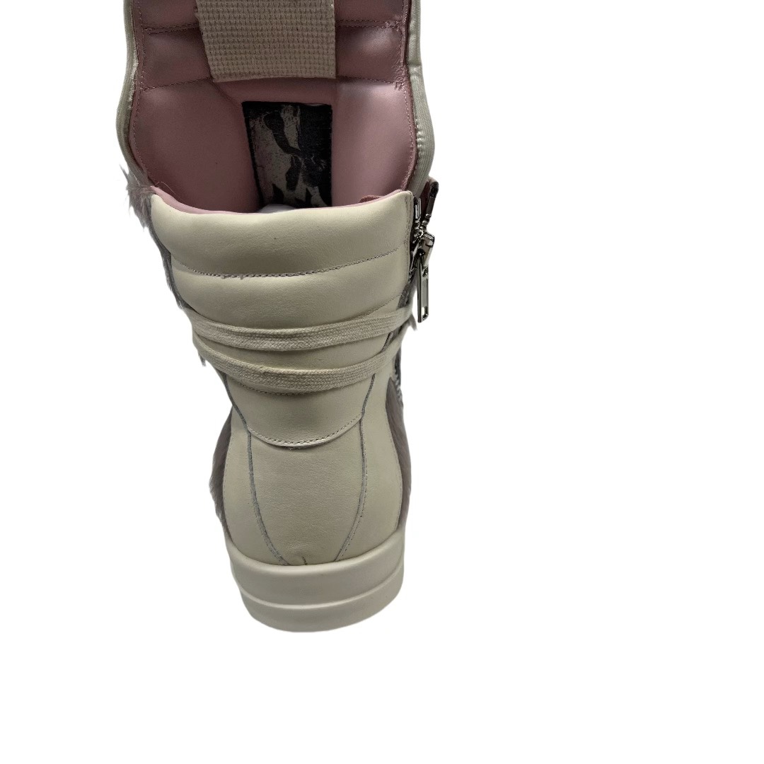 Rick Owens Geobasket Cow Fur Pale Pink Boots - DopestKickz