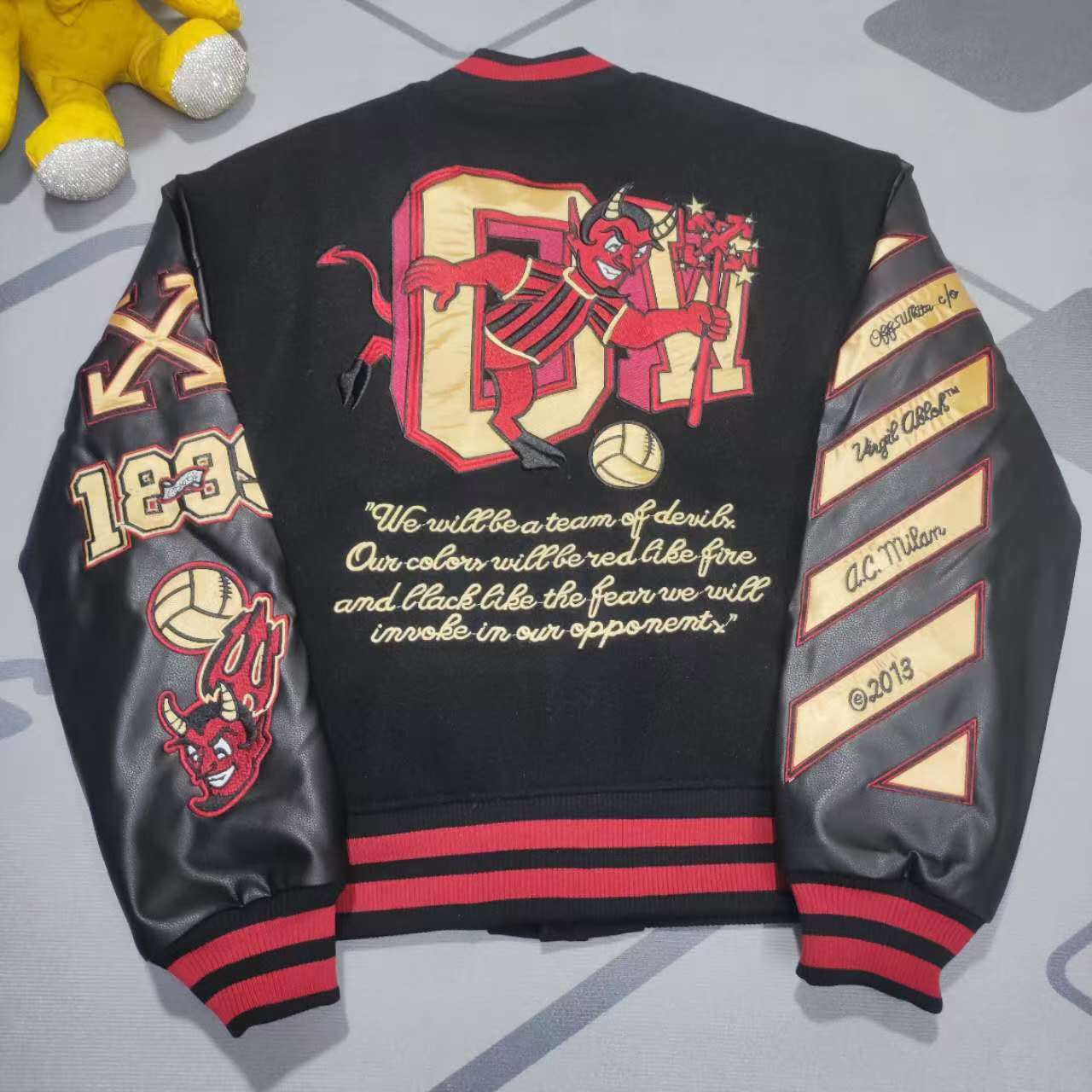 Off-White x Ac Milan 125th Anniversary Embroidered Varsity Jacket - DopestKickz