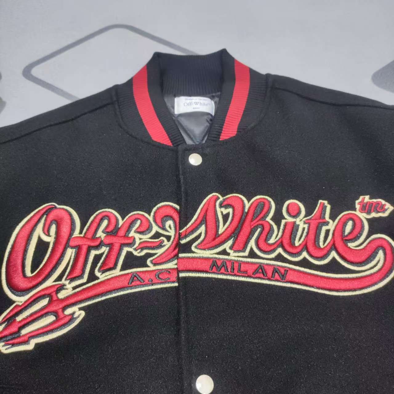 Off-White x Ac Milan 125th Anniversary Embroidered Varsity Jacket - DopestKickz