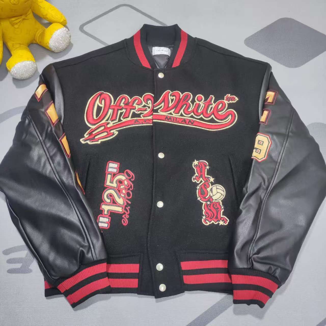 Off-White x Ac Milan 125th Anniversary Embroidered Varsity Jacket - DopestKickz