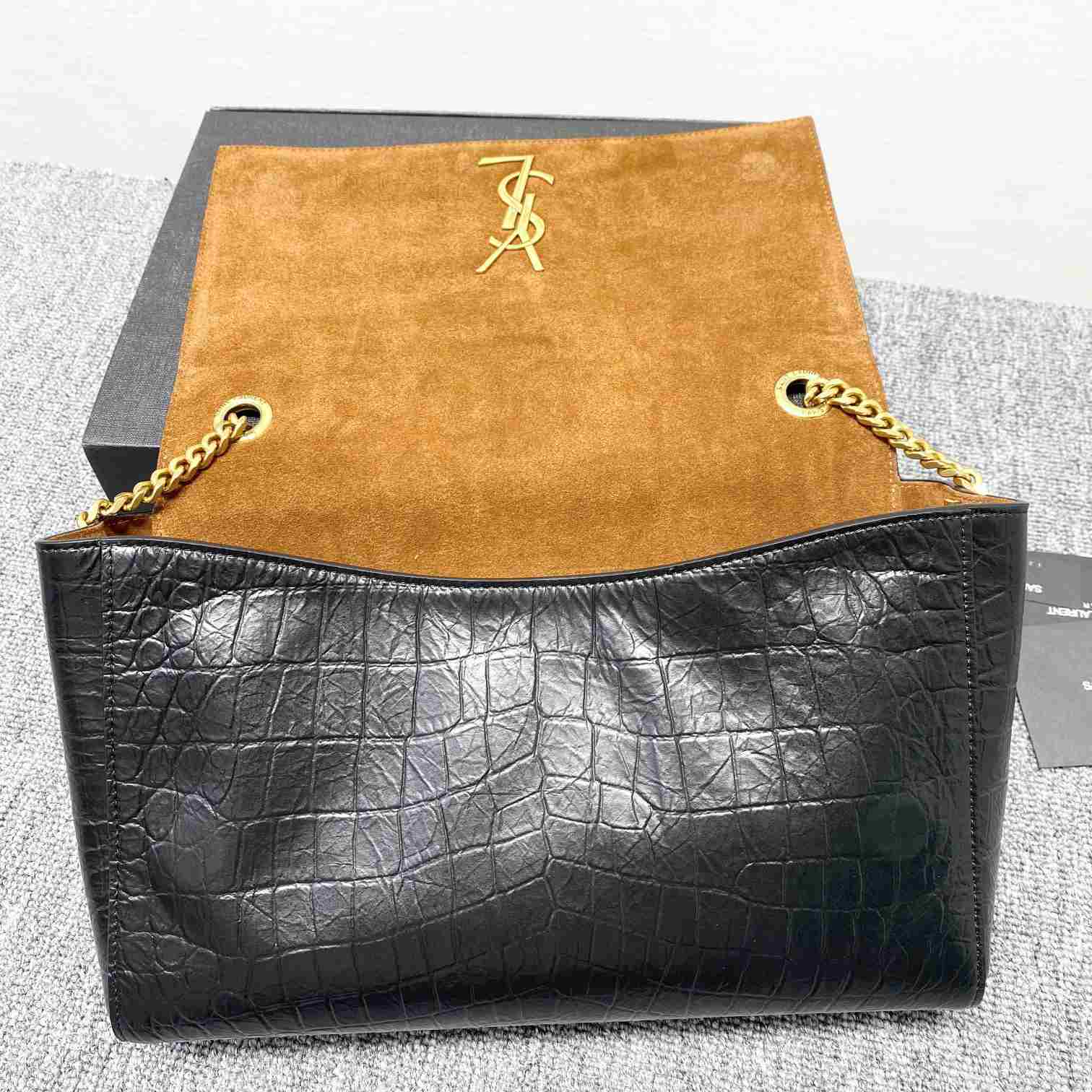 Saint Laurent Reversible Kate Medium In Crocodile-Embossed Leather - DopestKickz