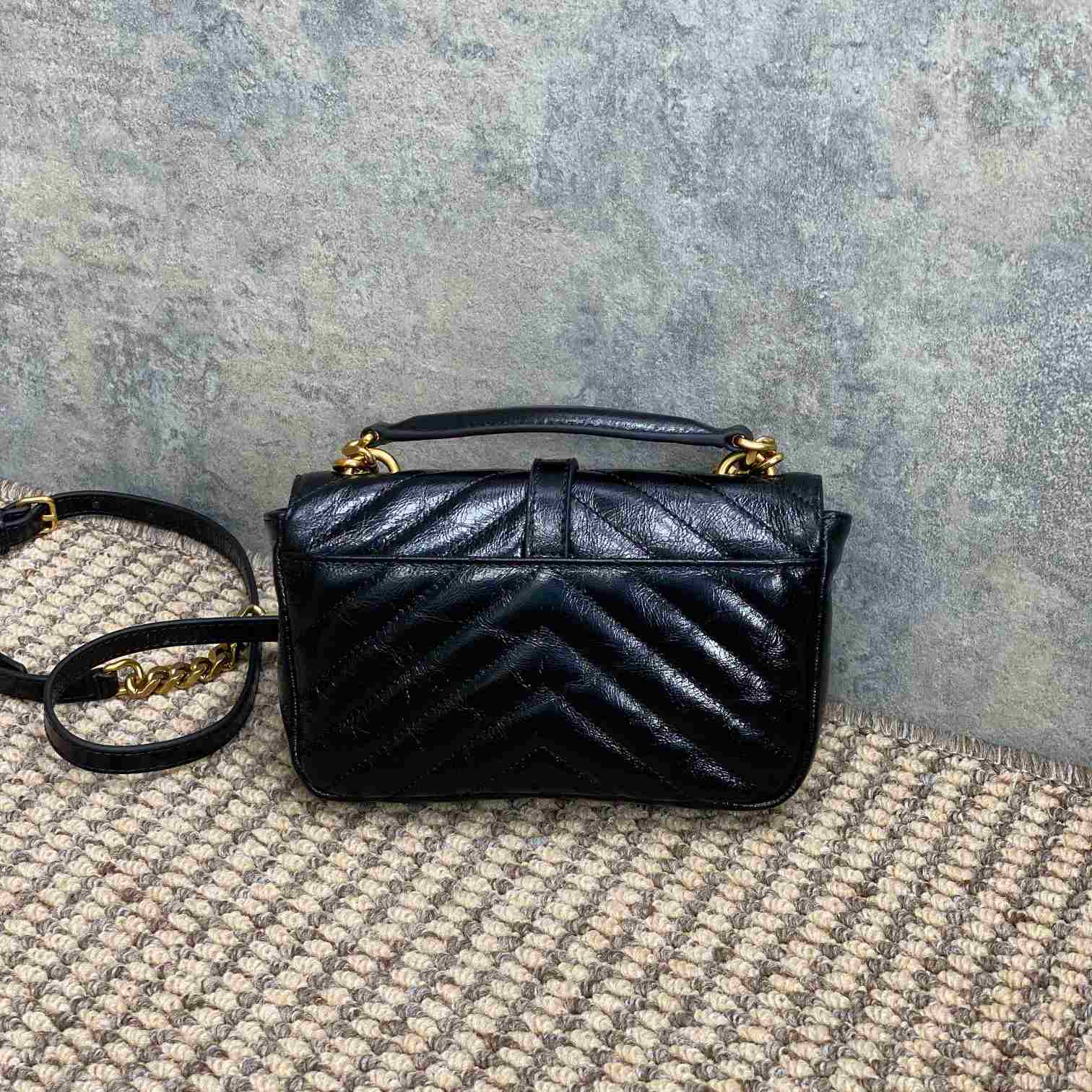 Saint Laurent College Mini Chain Bag In Shiny Crackled Leather - DopestKickz
