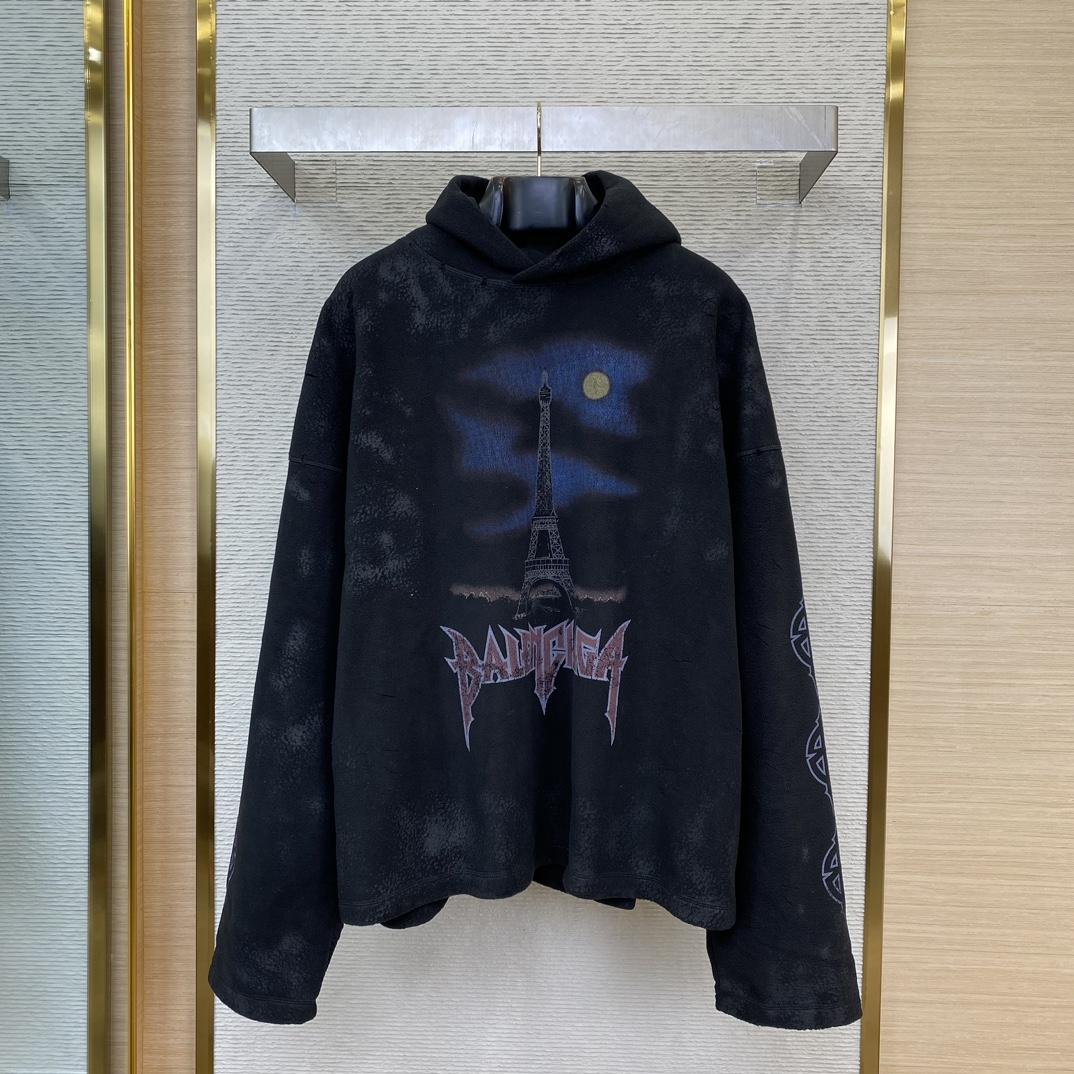 Balenciaga Paris Moon Crinkled Hoodie Large Fit In Black - DopestKickz