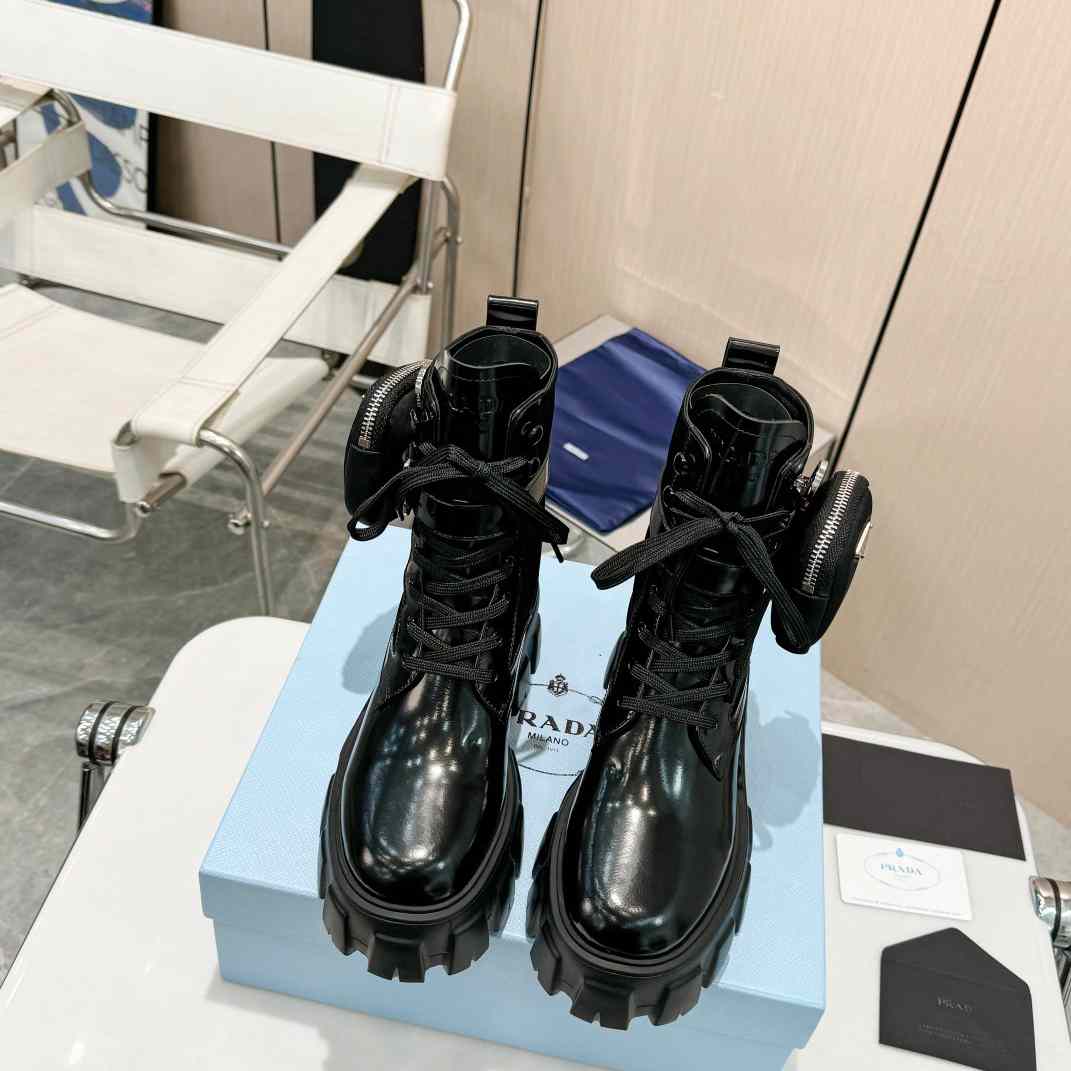 Prada Monolith Leather And Nylon Fabric Boots - DopestKickz