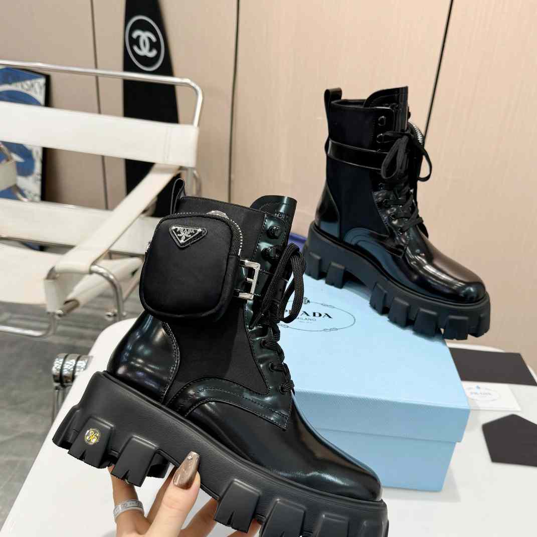 Prada Monolith Leather And Nylon Fabric Boots - DopestKickz