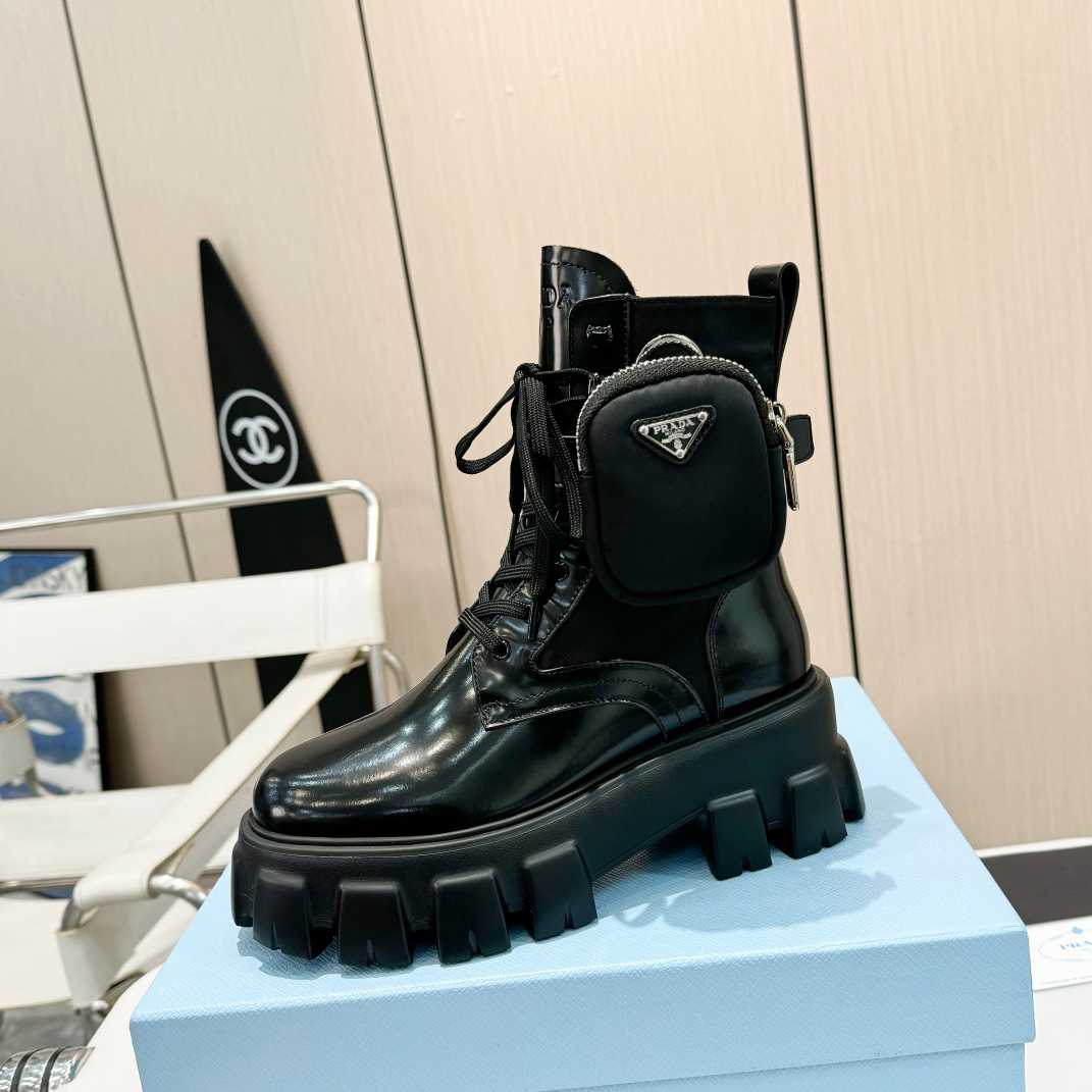 Prada Monolith Leather And Nylon Fabric Boots - DopestKickz
