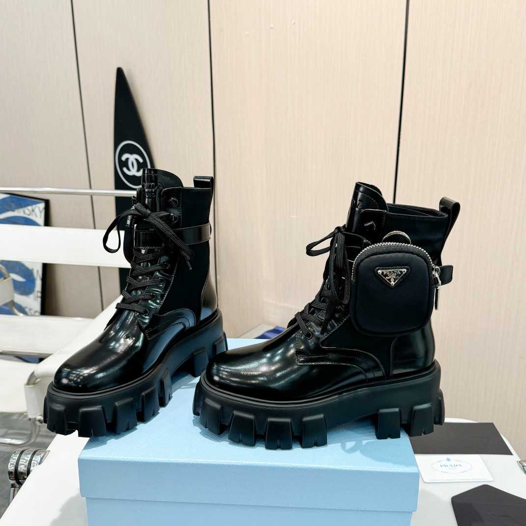Prada Monolith Leather And Nylon Fabric Boots - DopestKickz