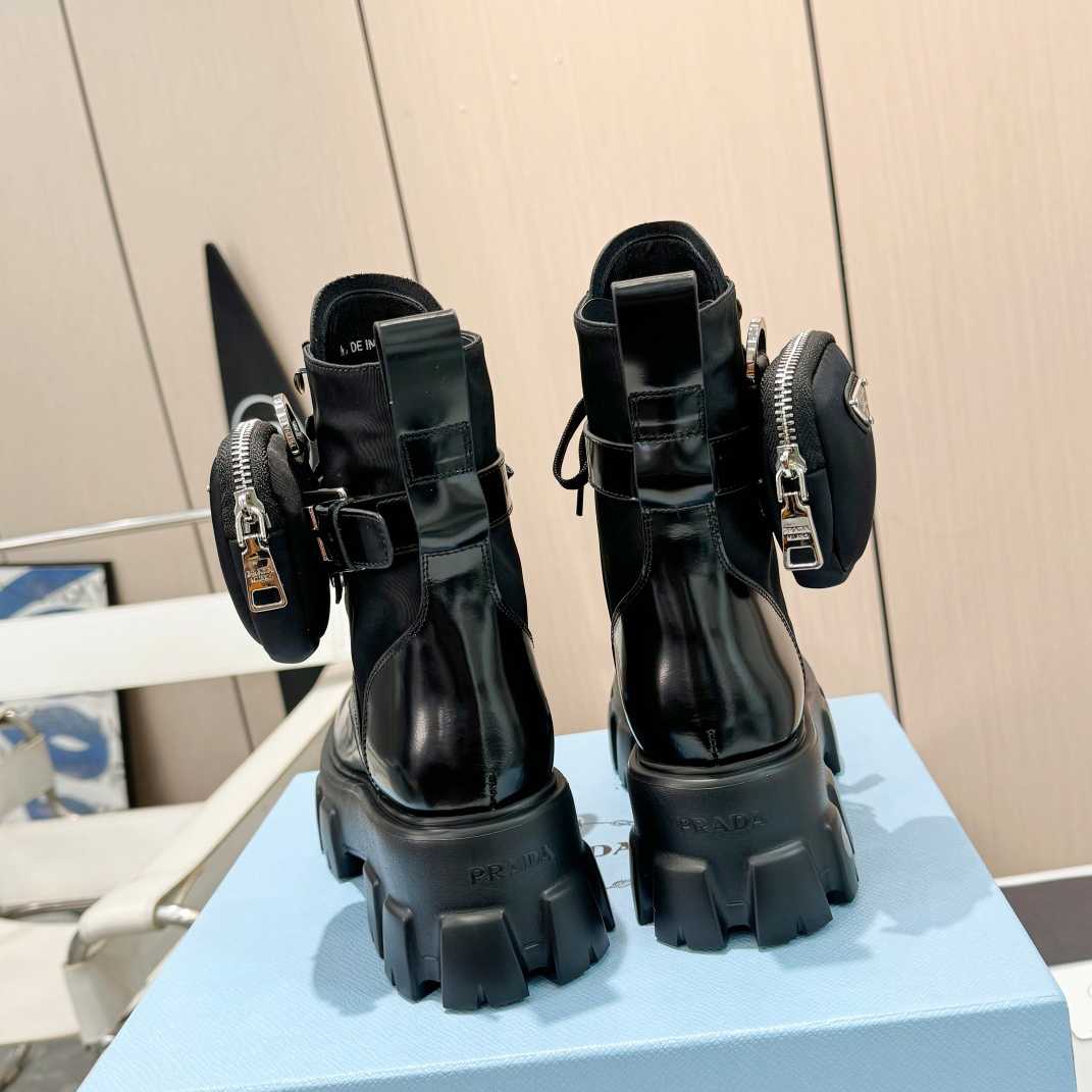 Prada Monolith Leather And Nylon Fabric Boots - DopestKickz