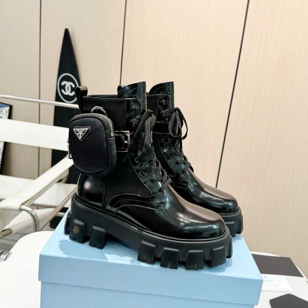 Prada Monolith Leather And Nylon Fabric Boots - DopestKickz