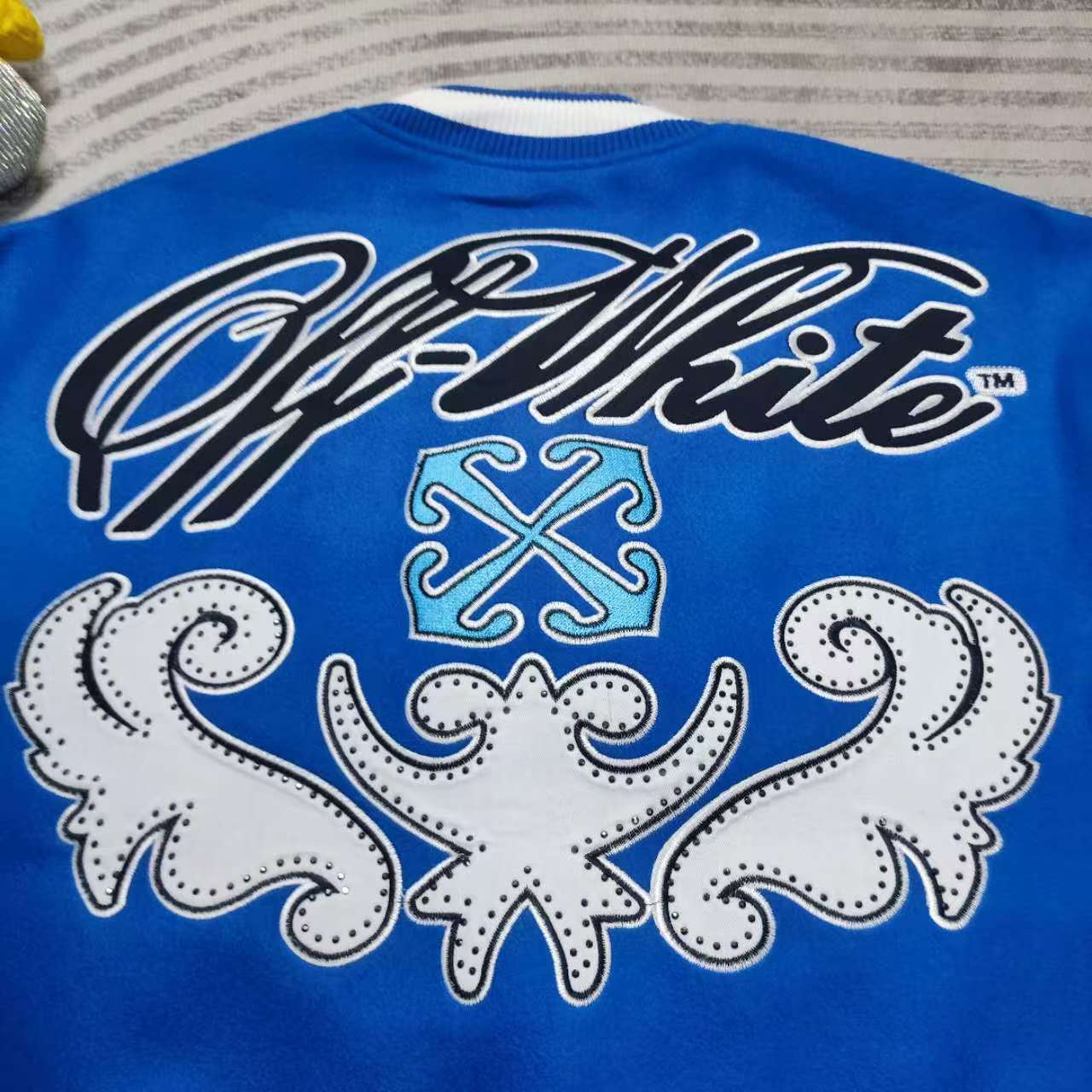 Off-White Royal Logo-appliqué Varsity Jacket - DopestKickz