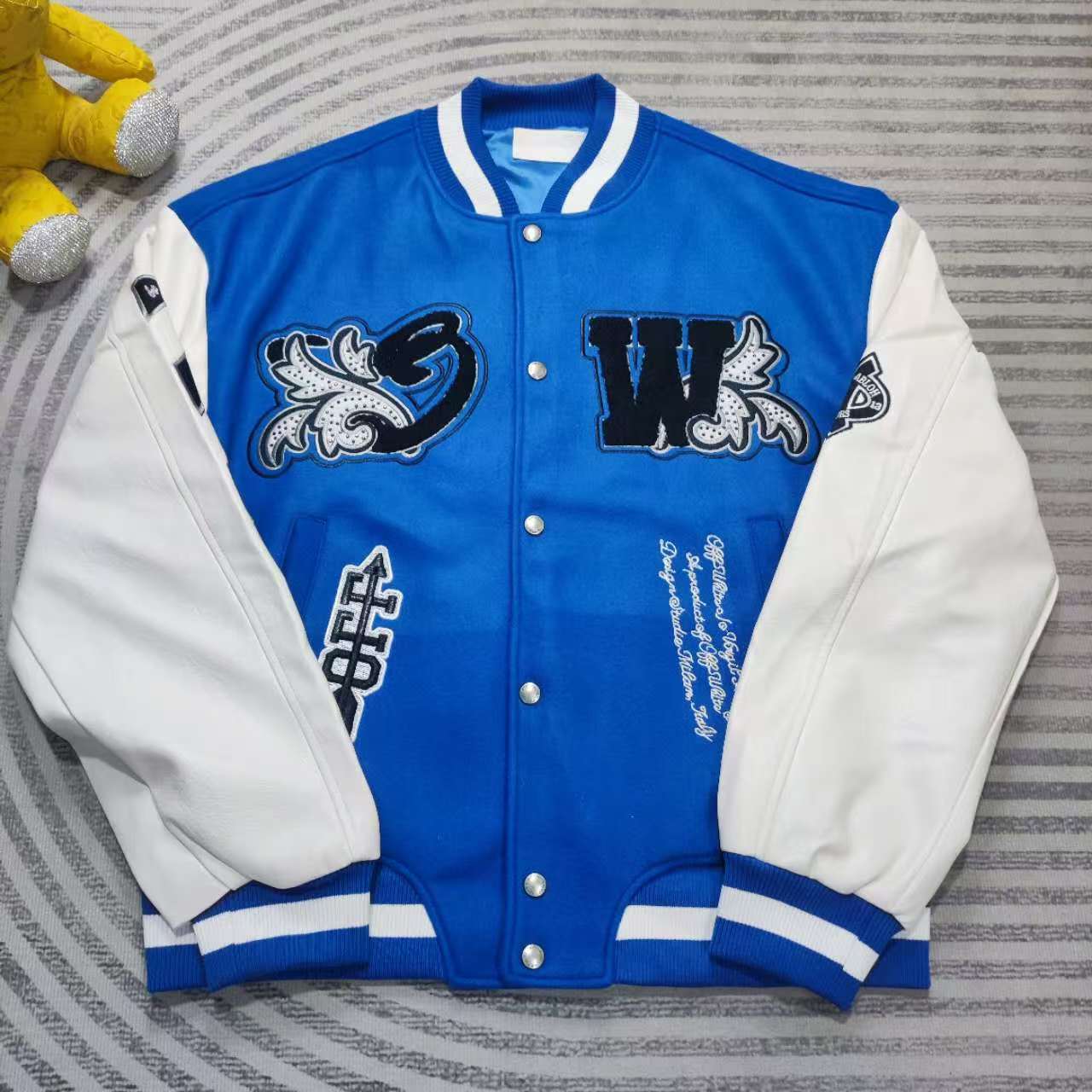 Off-White Royal Logo-appliqué Varsity Jacket - DopestKickz