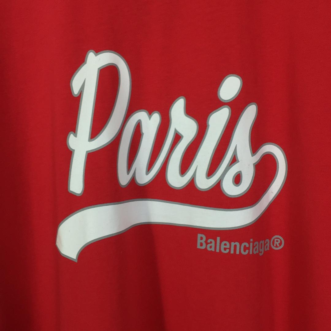 Balenciaga Red White Paris Logo Printed Cotton T-shirt - DopestKickz
