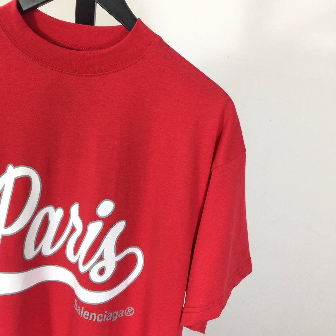 Balenciaga Red White Paris Logo Printed Cotton T-shirt - DopestKickz