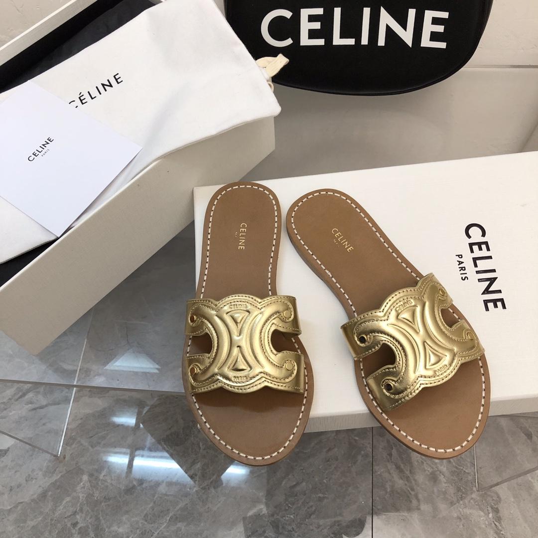 Celine Triomphe Mule In Metalized Calfskin - DopestKickz