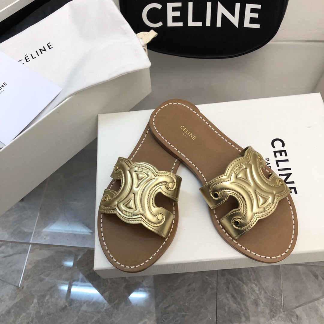 Celine Triomphe Mule In Metalized Calfskin - DopestKickz