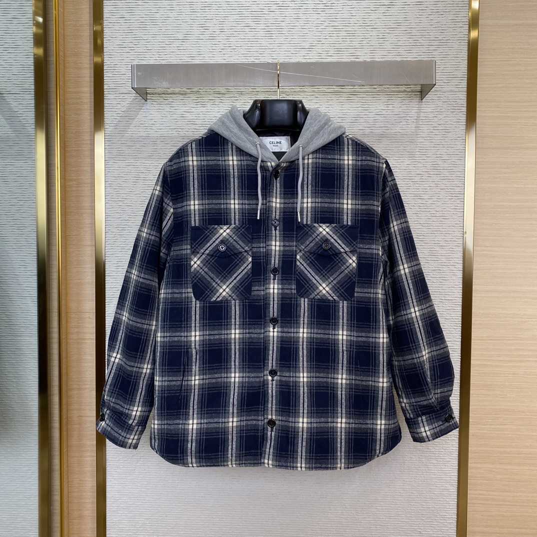 Celine Hooded Overshirt In Checked Cotton - DopestKickz