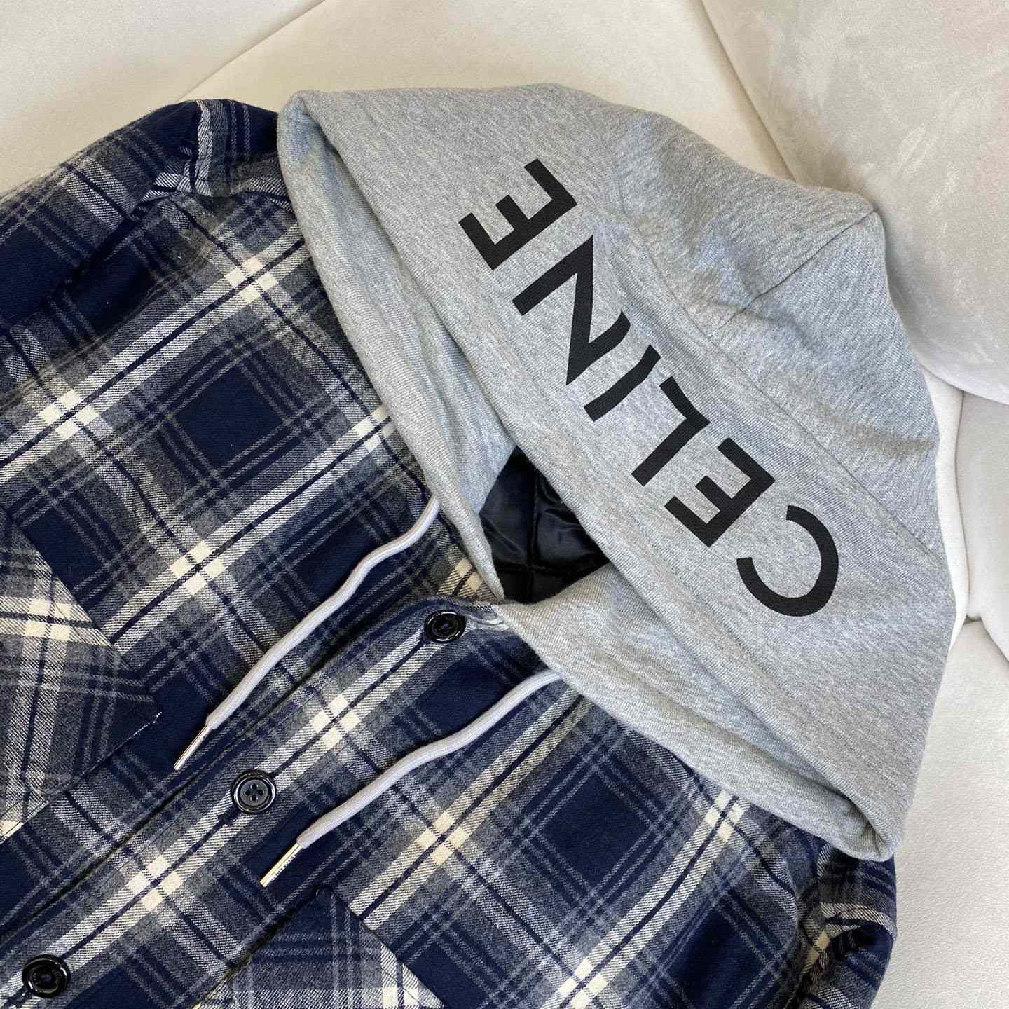 Celine Hooded Overshirt In Checked Cotton - DopestKickz