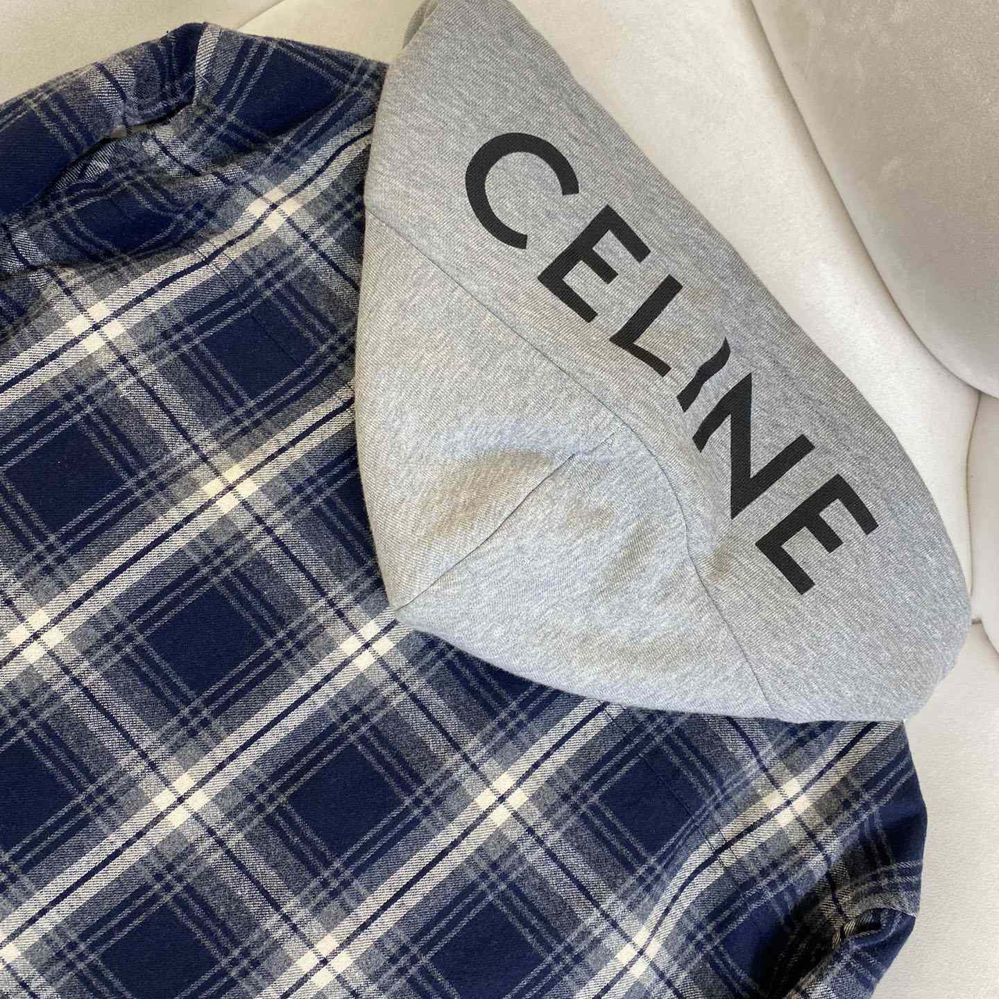Celine Hooded Overshirt In Checked Cotton - DopestKickz