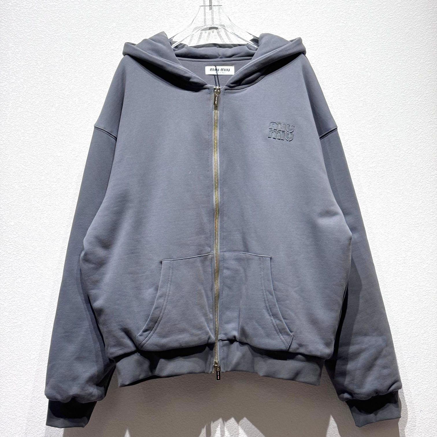 Miu Miu Garment-dyed Blouson Jacket With Embroidered Logo - DopestKickz