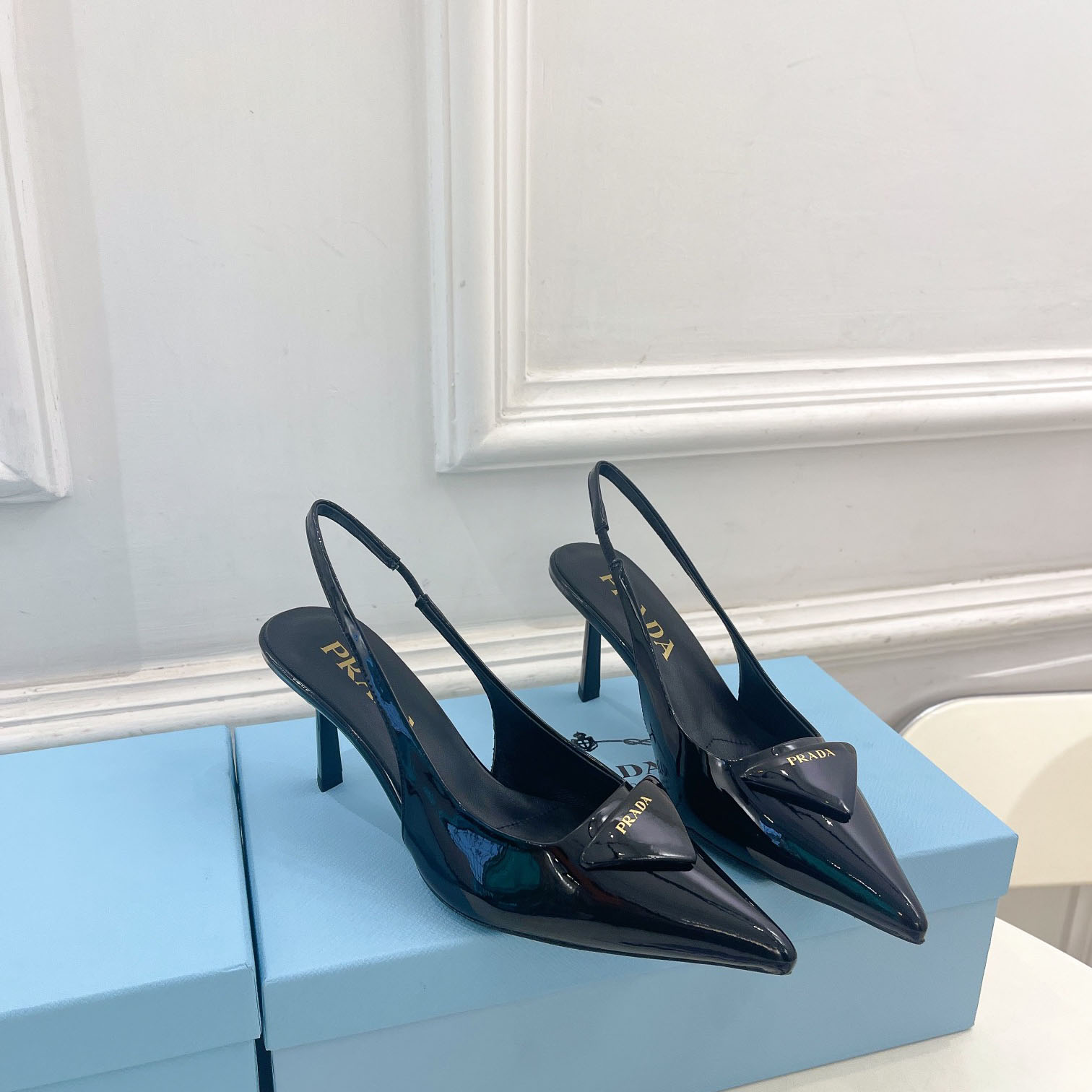 Prada 75m Patent Leather Slingback Pumps - DopestKickz