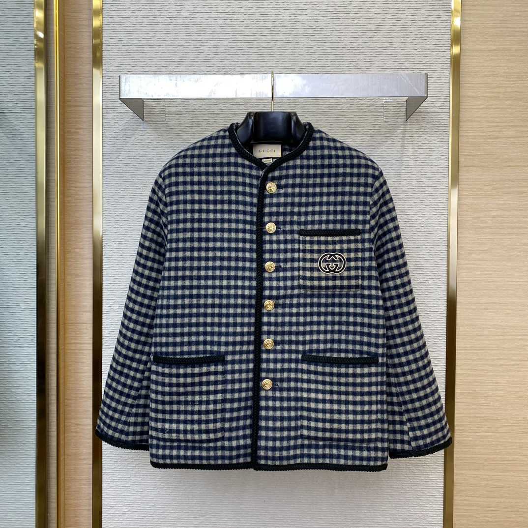 Gucci Wool Gingham Jacket With Interlocking G  - DopestKickz