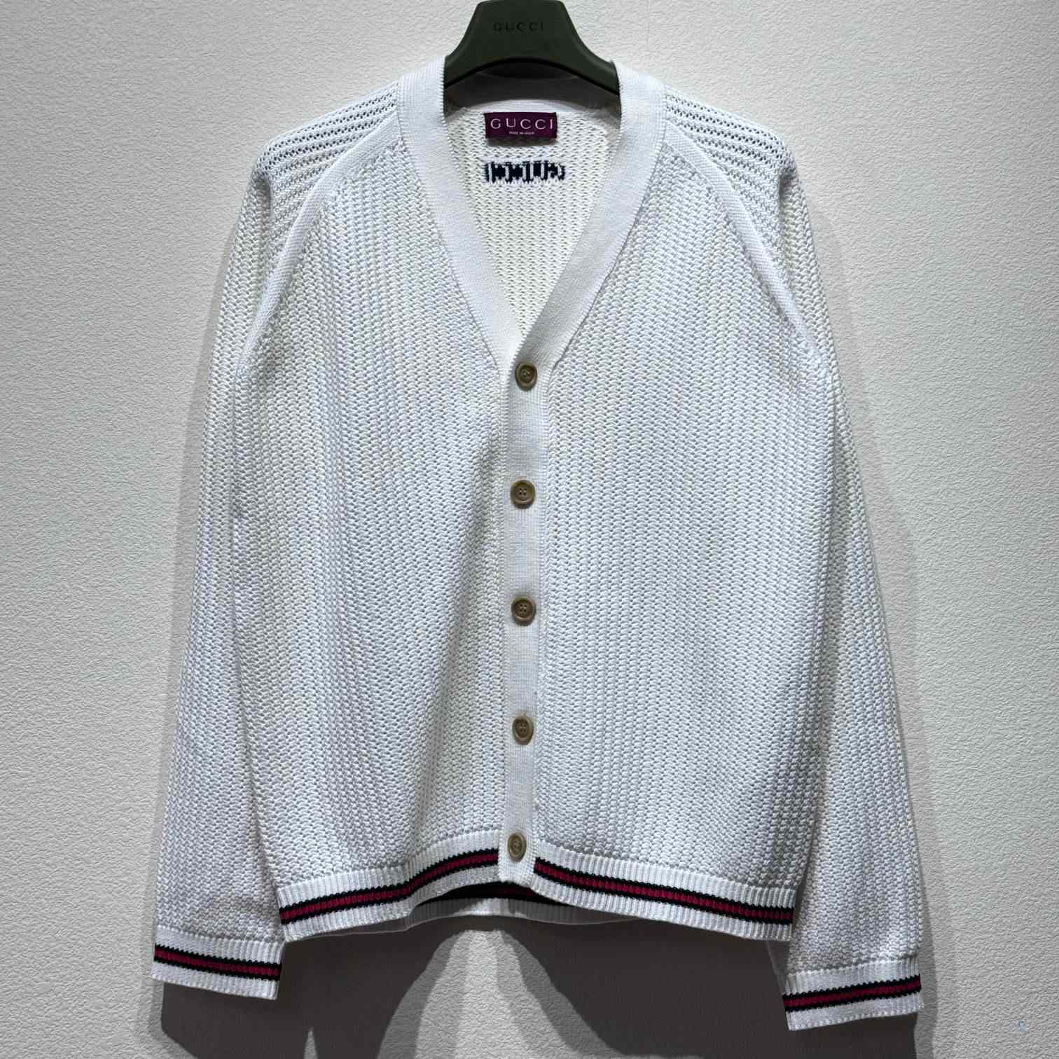 Gucci Ajour Cotton Knit Cardigan With Web - DopestKickz