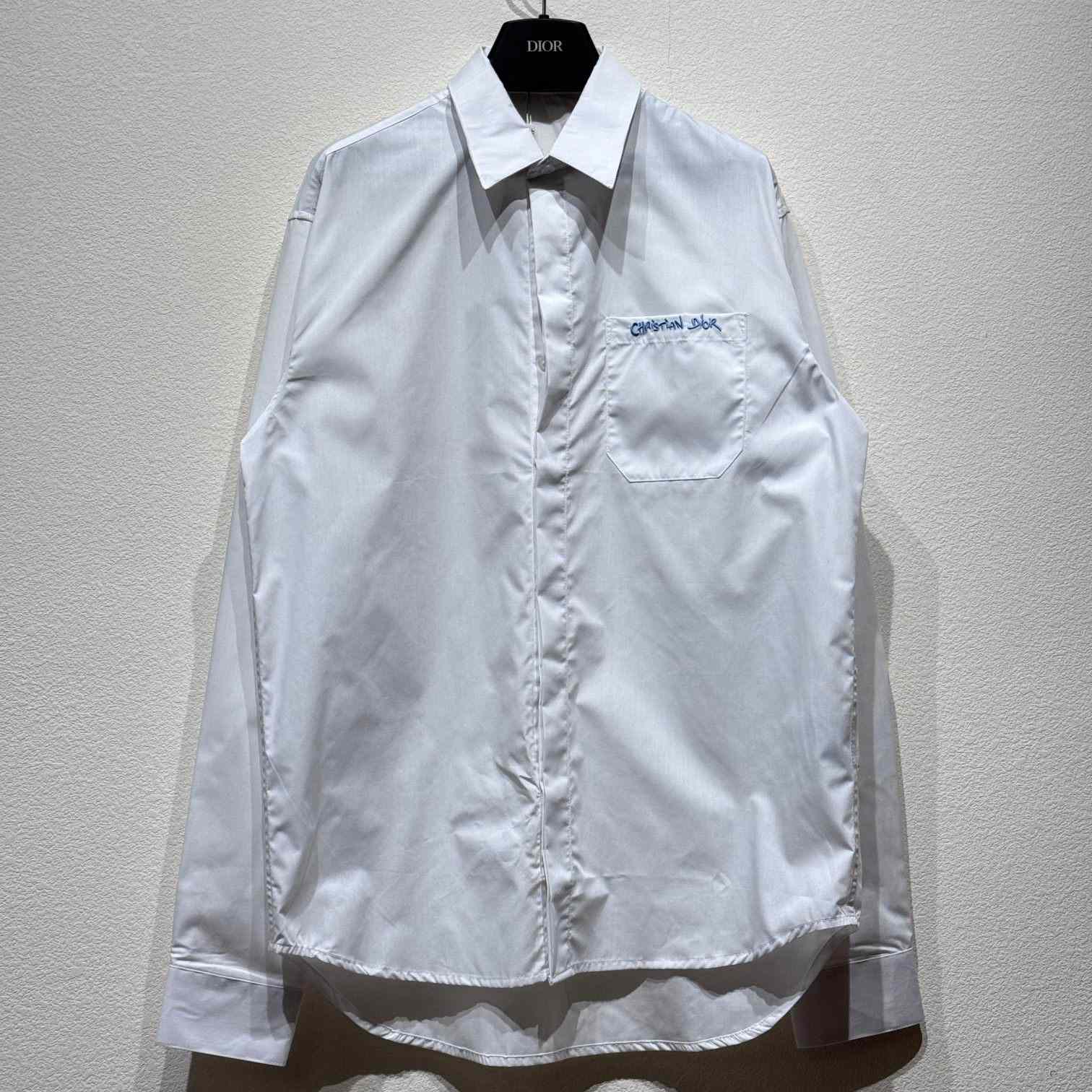 Christian Dior Tag Embroidery Shirt White Cotton Poplin - DopestKickz