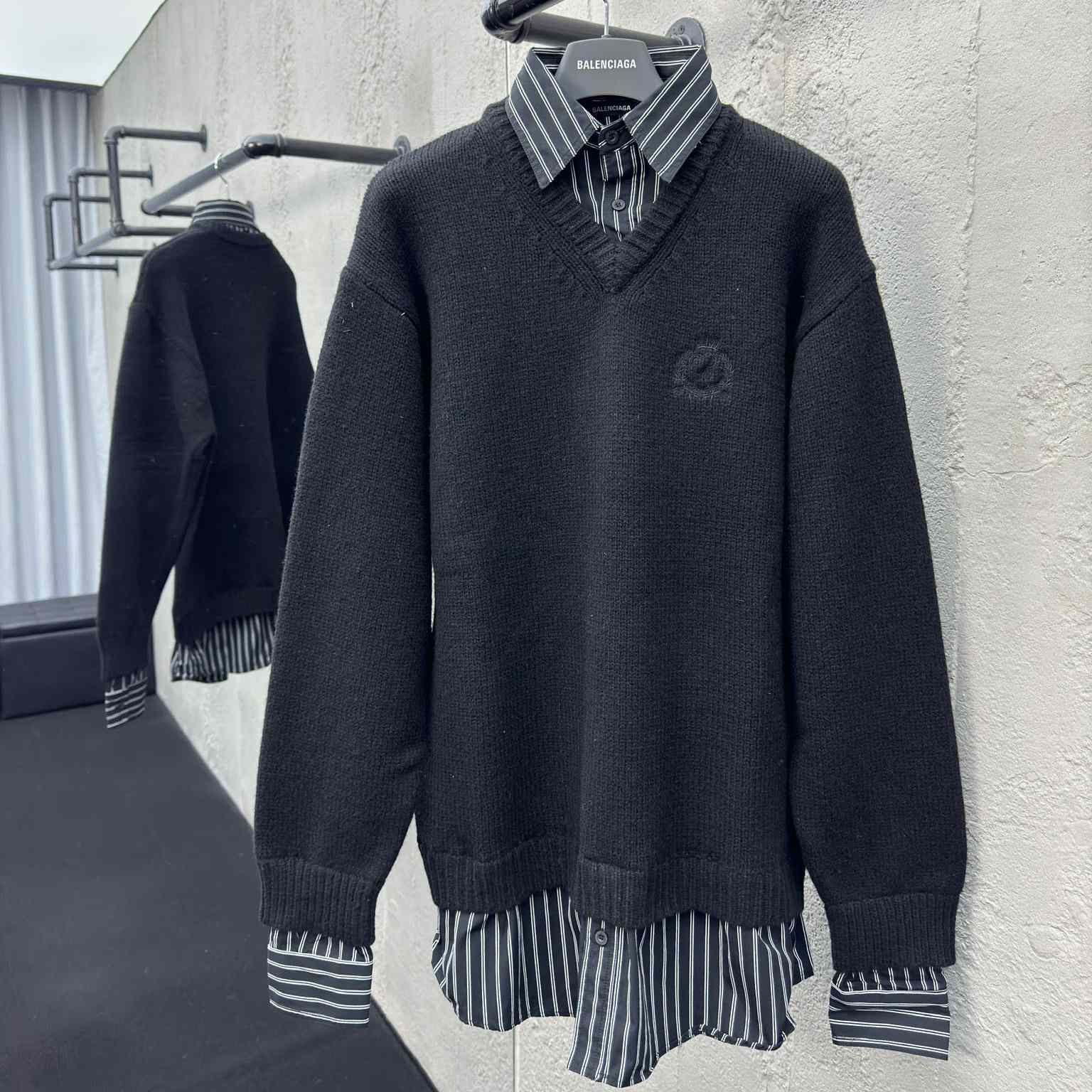 Balenciaga Layered Shirt V-Neck Sweater In Black - DopestKickz