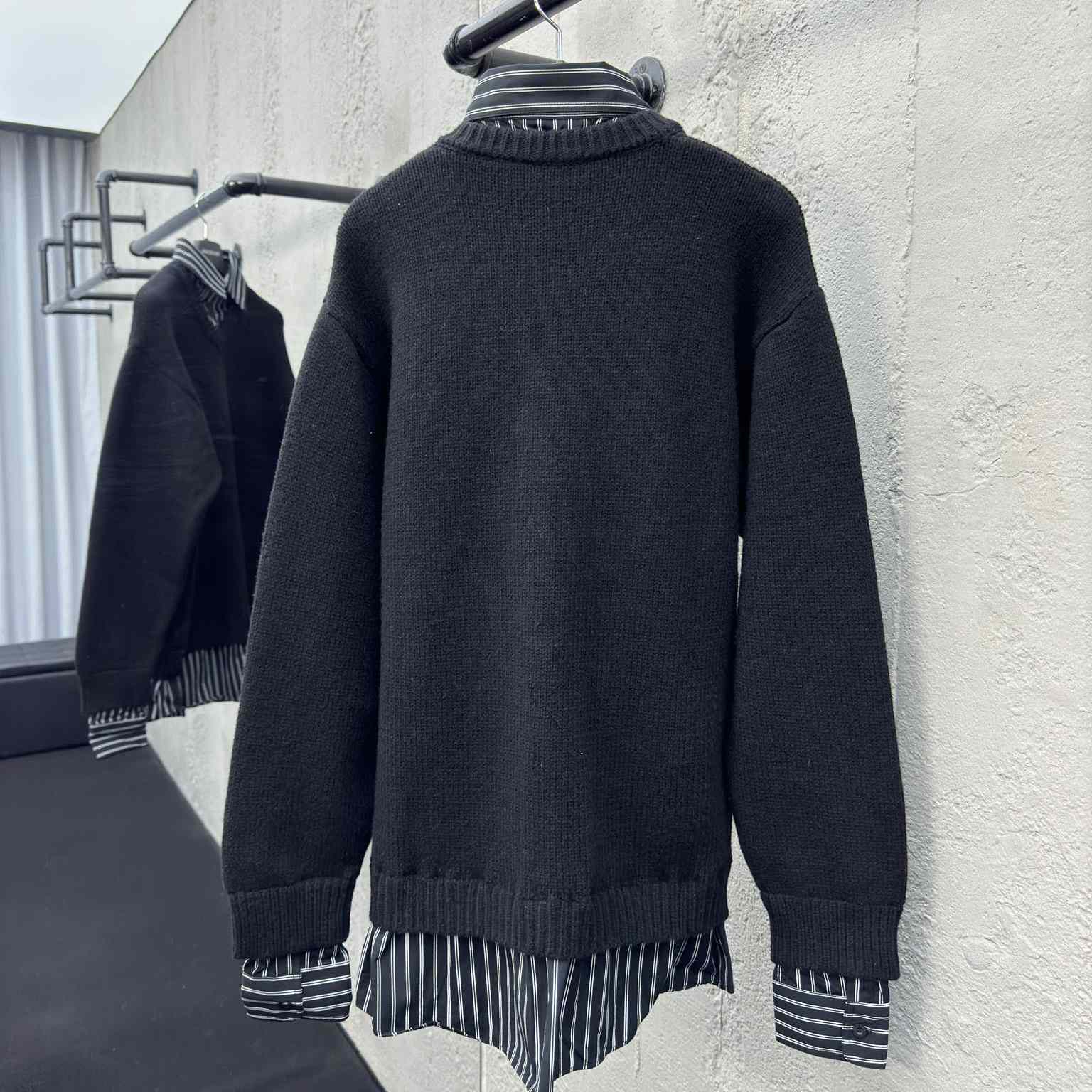 Balenciaga Layered Shirt V-Neck Sweater In Black - DopestKickz