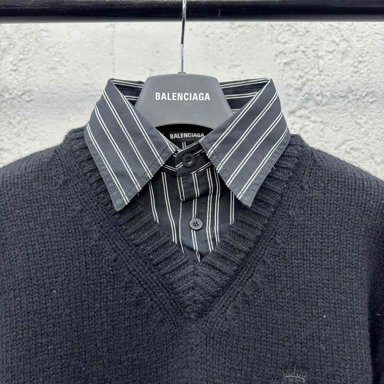 Balenciaga Layered Shirt V-Neck Sweater In Black - DopestKickz