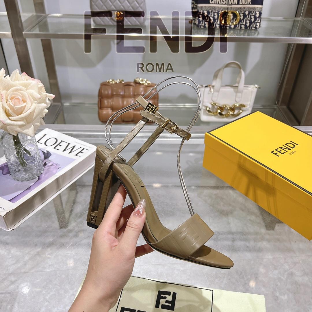 Fendi Delfina Green FF Nappa Leather High-heeled Sandals - DopestKickz