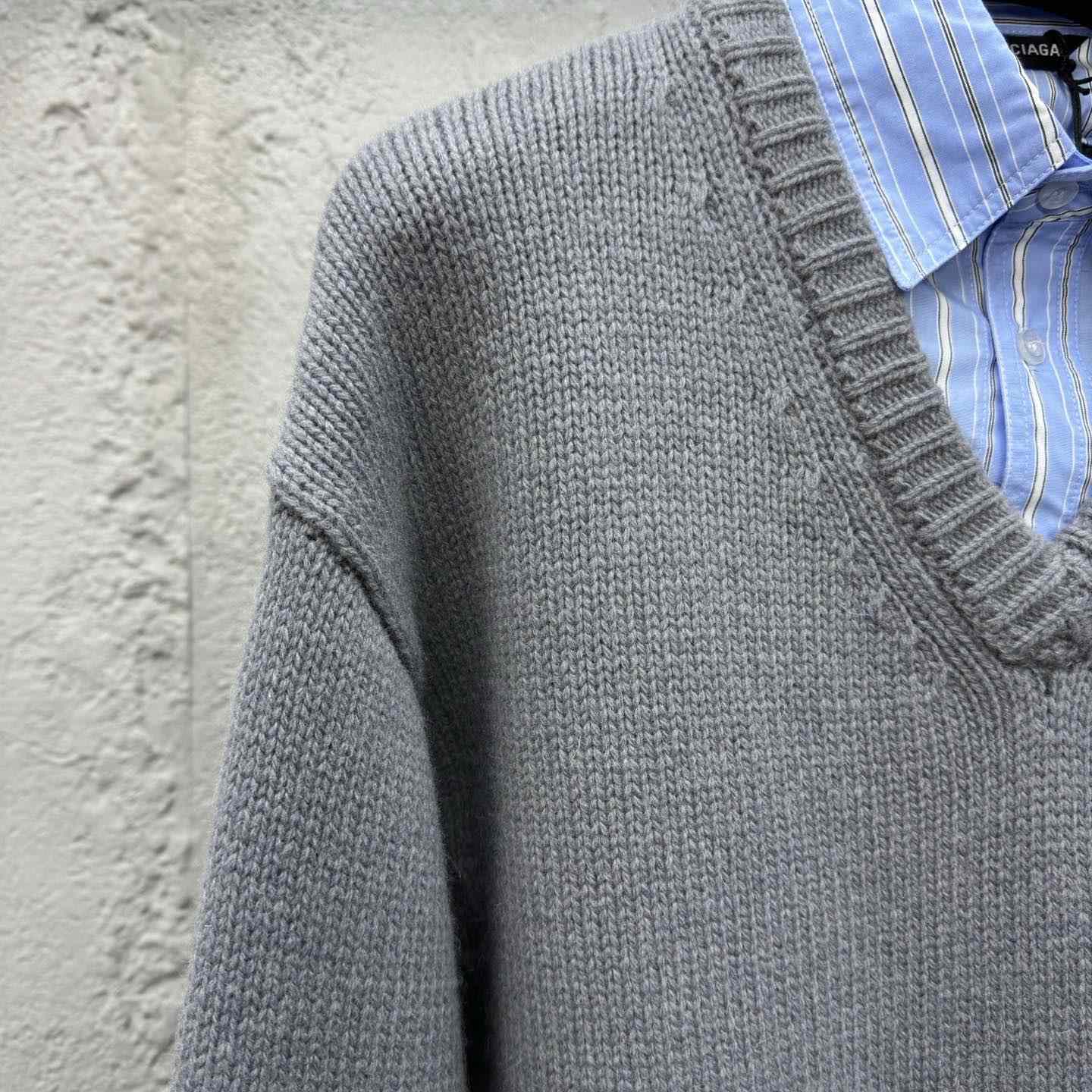 Balenciaga Layered Shirt V-Neck Sweater In Grey - DopestKickz