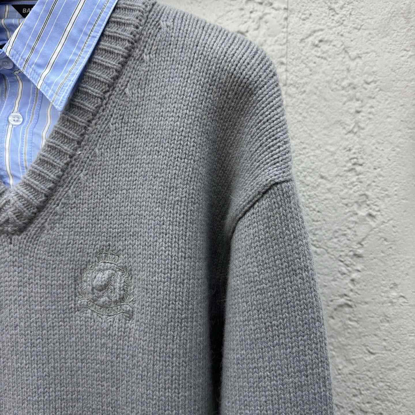 Balenciaga Layered Shirt V-Neck Sweater In Grey - DopestKickz