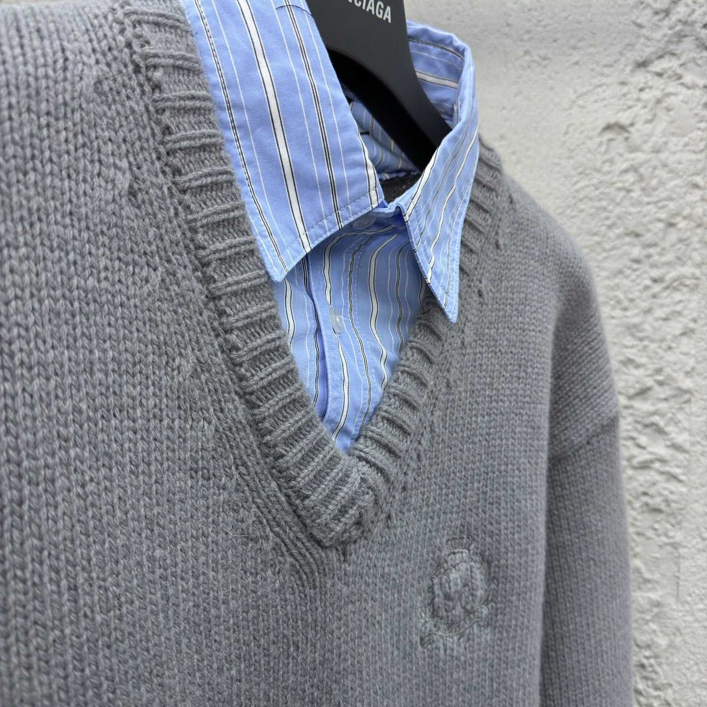 Balenciaga Layered Shirt V-Neck Sweater In Grey - DopestKickz