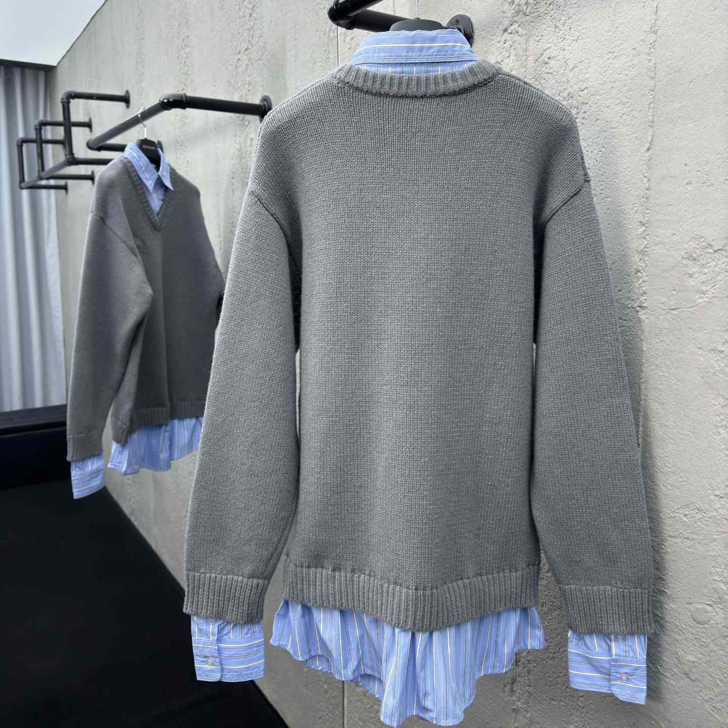 Balenciaga Layered Shirt V-Neck Sweater In Grey - DopestKickz