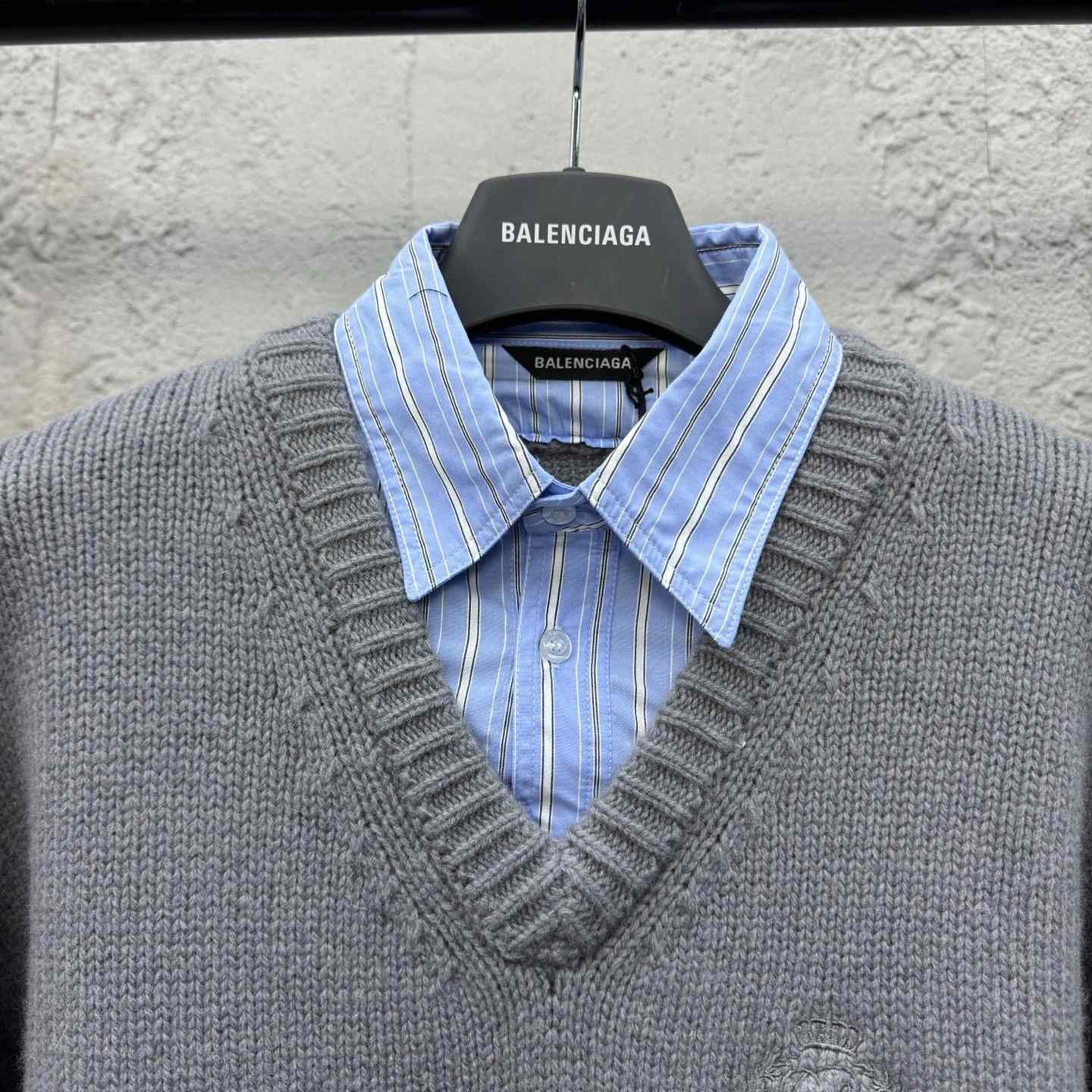 Balenciaga Layered Shirt V-Neck Sweater In Grey - DopestKickz