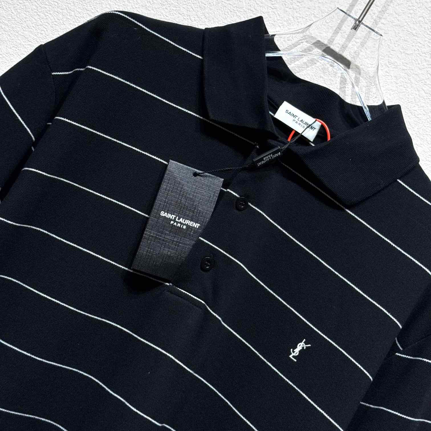 Saint Laurent Cassandre Polo Shirt In Striped Pique - DopestKickz