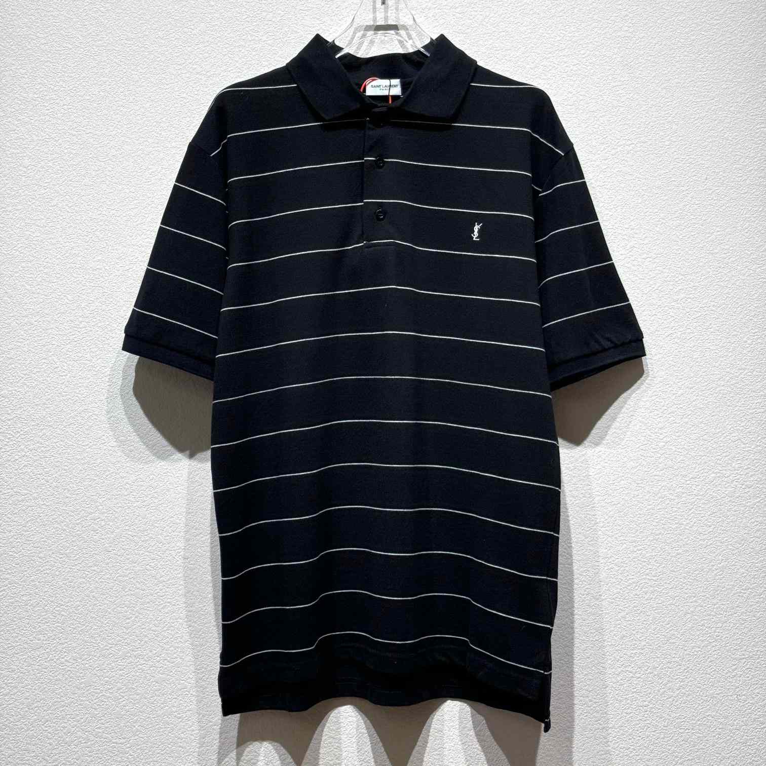 Saint Laurent Cassandre Polo Shirt In Striped Pique - DopestKickz