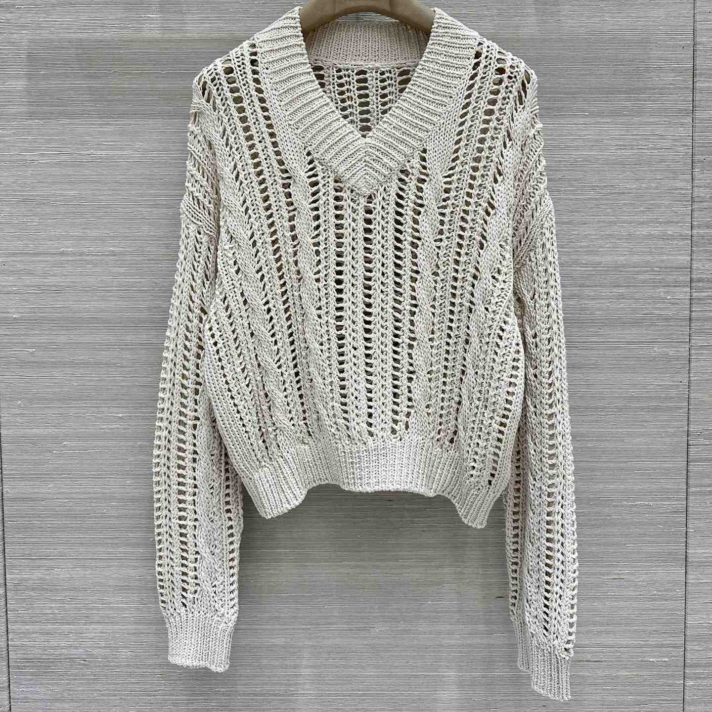 Brunello Cucinelli Jute And Cotton Cable & Mesh Sweater - DopestKickz
