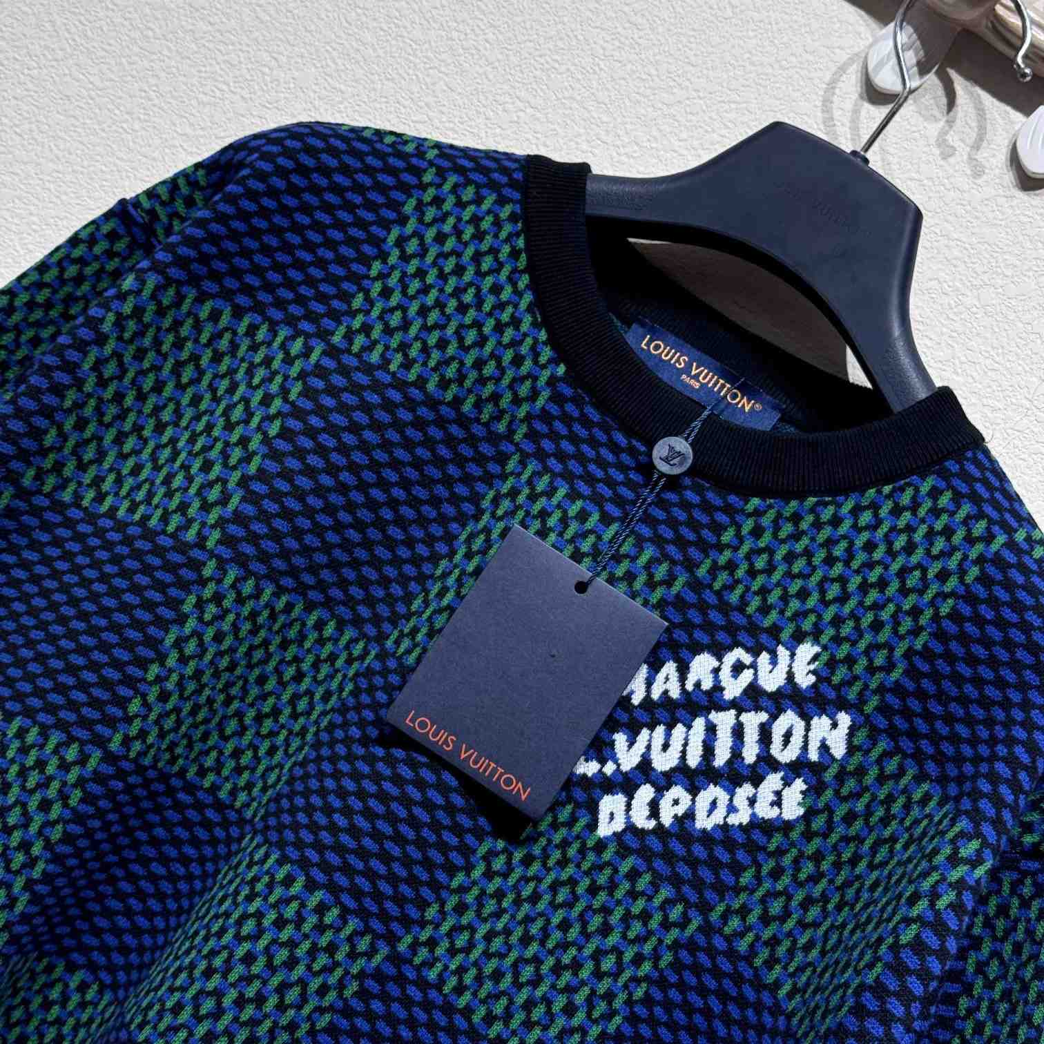Louis Vuitton Jacquard Damier Short-Sleeved Cotton Crewneck   1AHBCT - DopestKickz