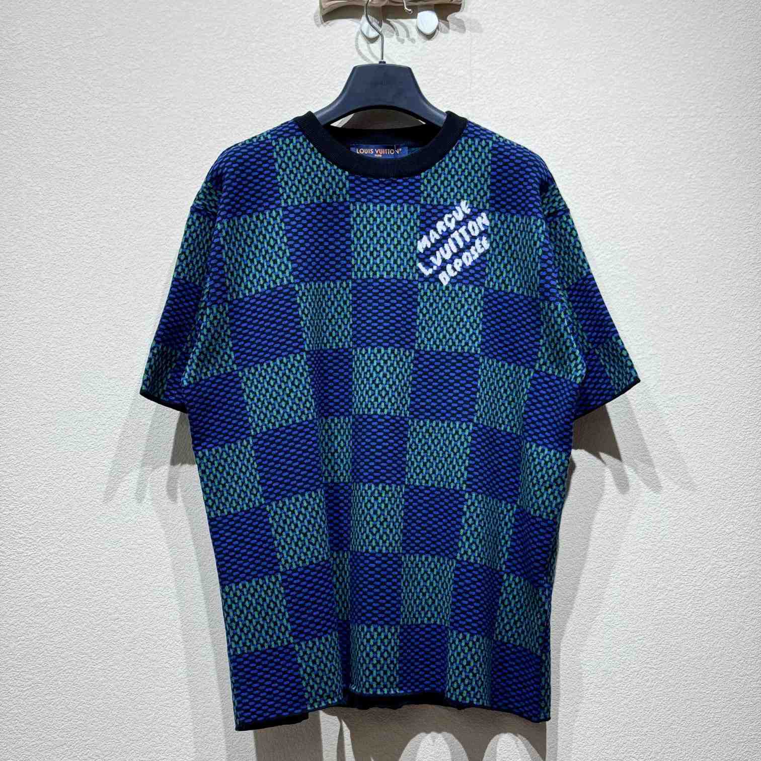 Louis Vuitton Jacquard Damier Short-Sleeved Cotton Crewneck   1AHBCT - DopestKickz