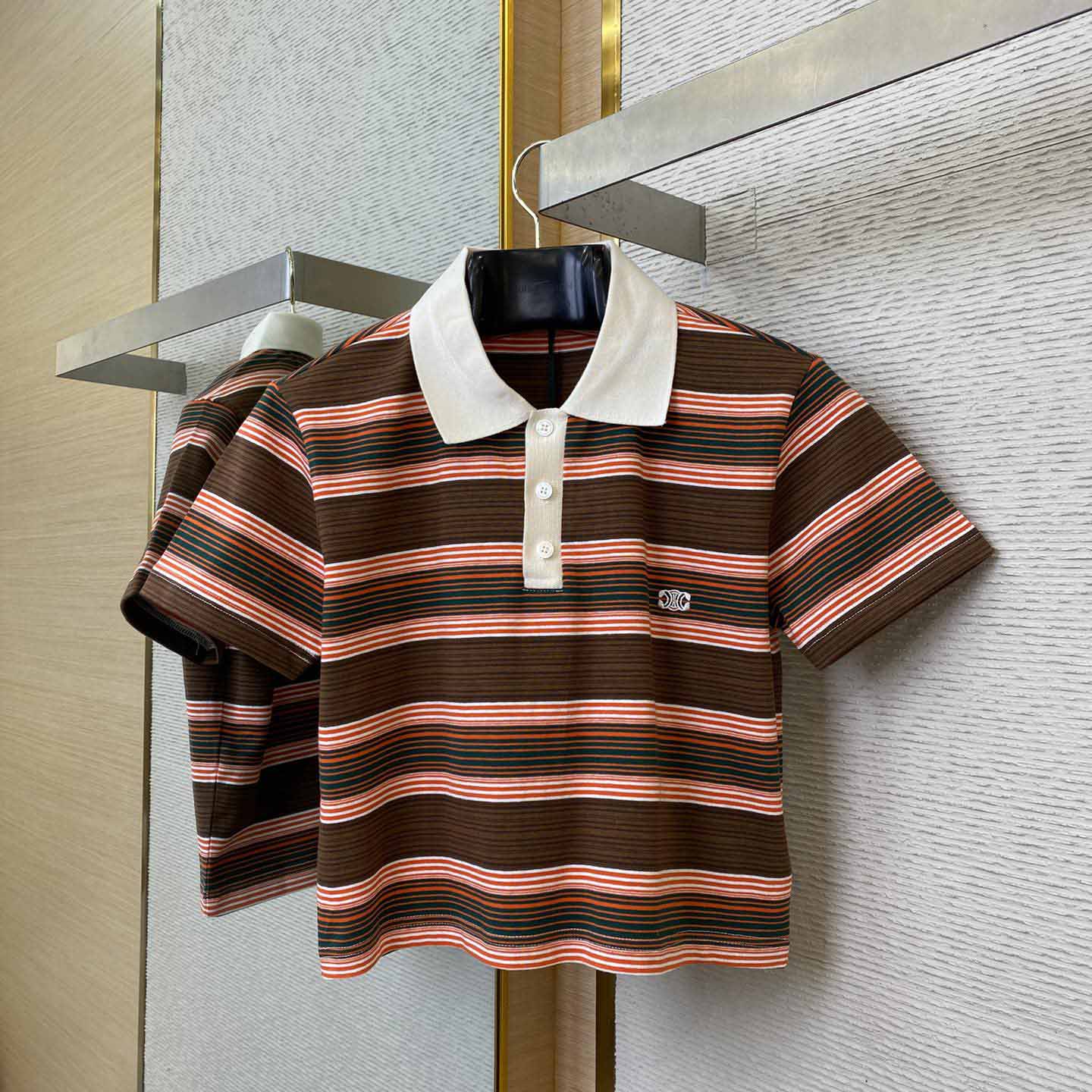 Celine Triomphe Cropped Polo Shirt In Striped Cotton - DopestKickz