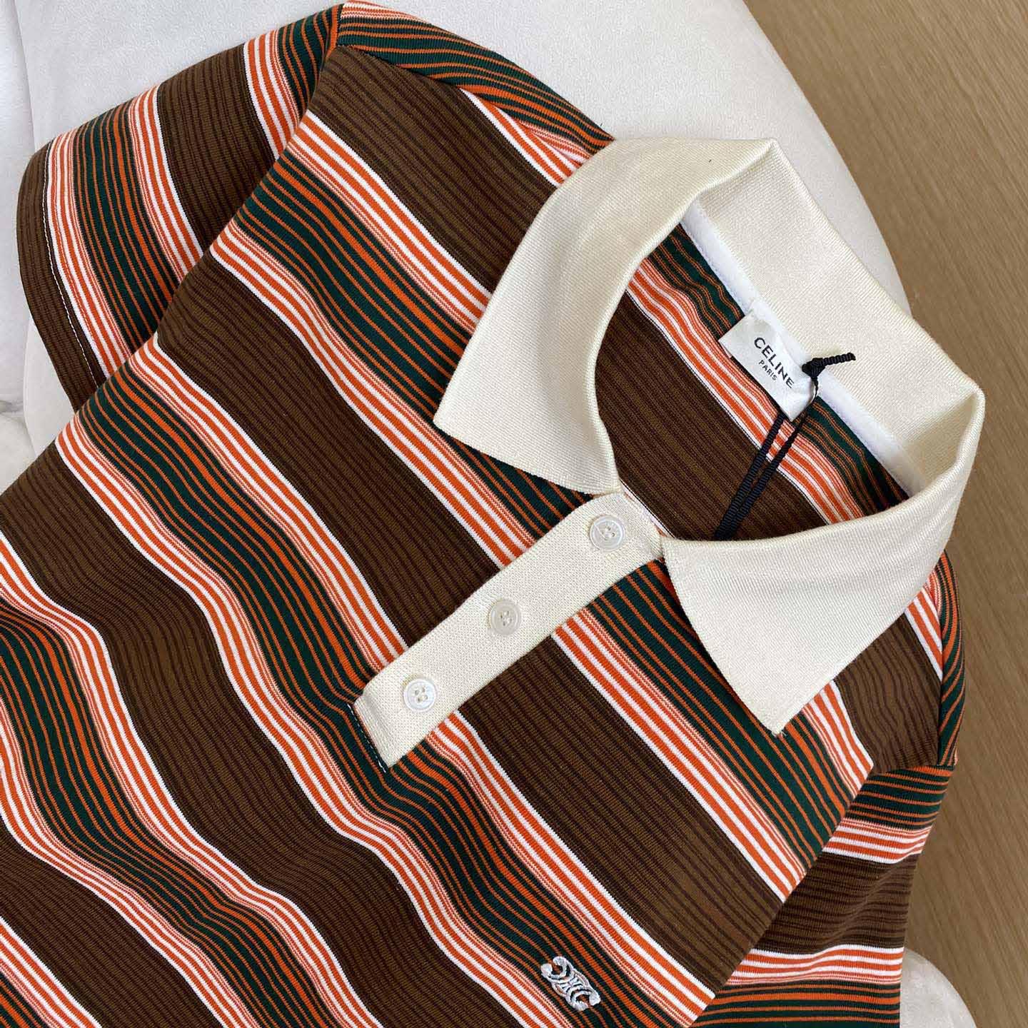 Celine Triomphe Cropped Polo Shirt In Striped Cotton - DopestKickz