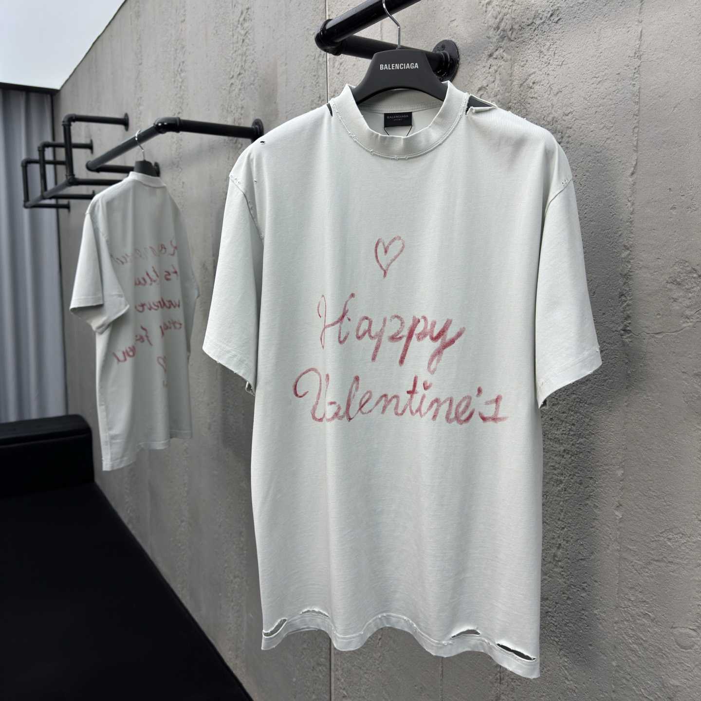 Balenciaga Lipstick Valentines T-Shirt Small Fit In Dirty White Tubular Jersey - DopestKickz