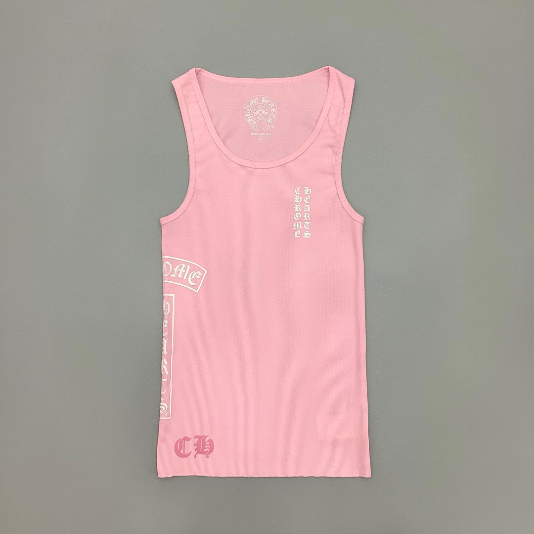 Chrome Hearts Pink Vertical Logo Tank Top - DopestKickz