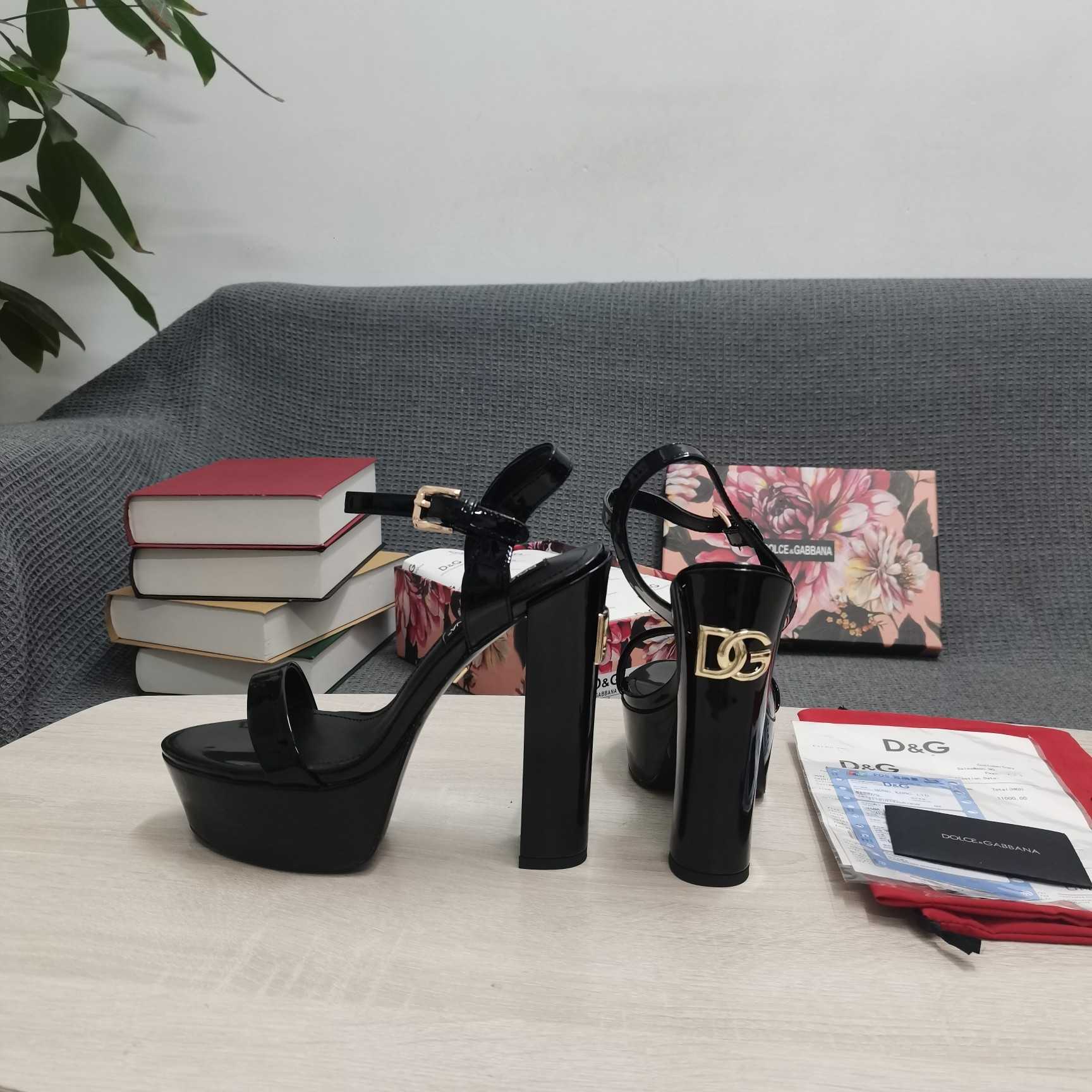 Dolce & Gabbana Polished Calfskin Platform Sandals - DopestKickz