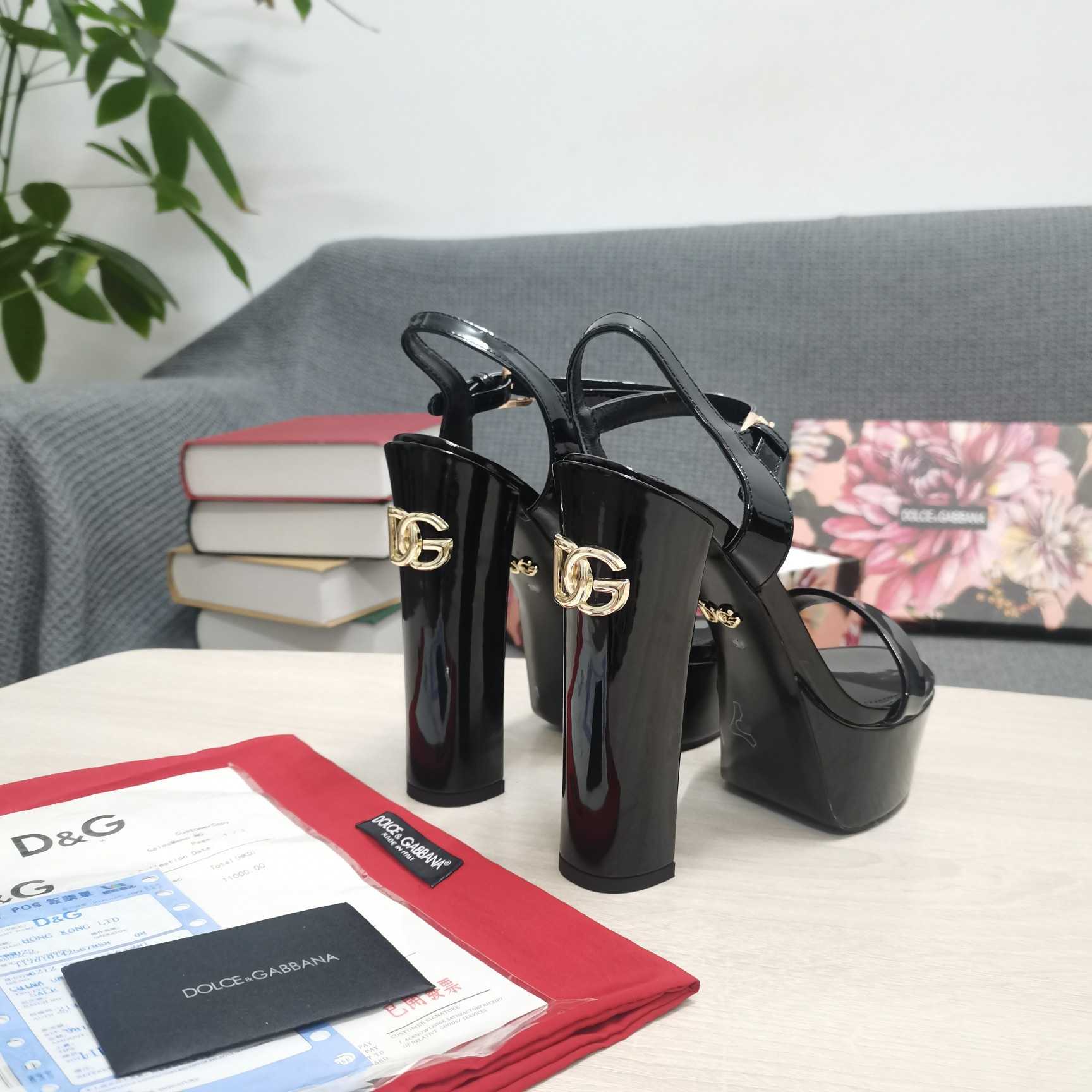 Dolce & Gabbana Polished Calfskin Platform Sandals - DopestKickz