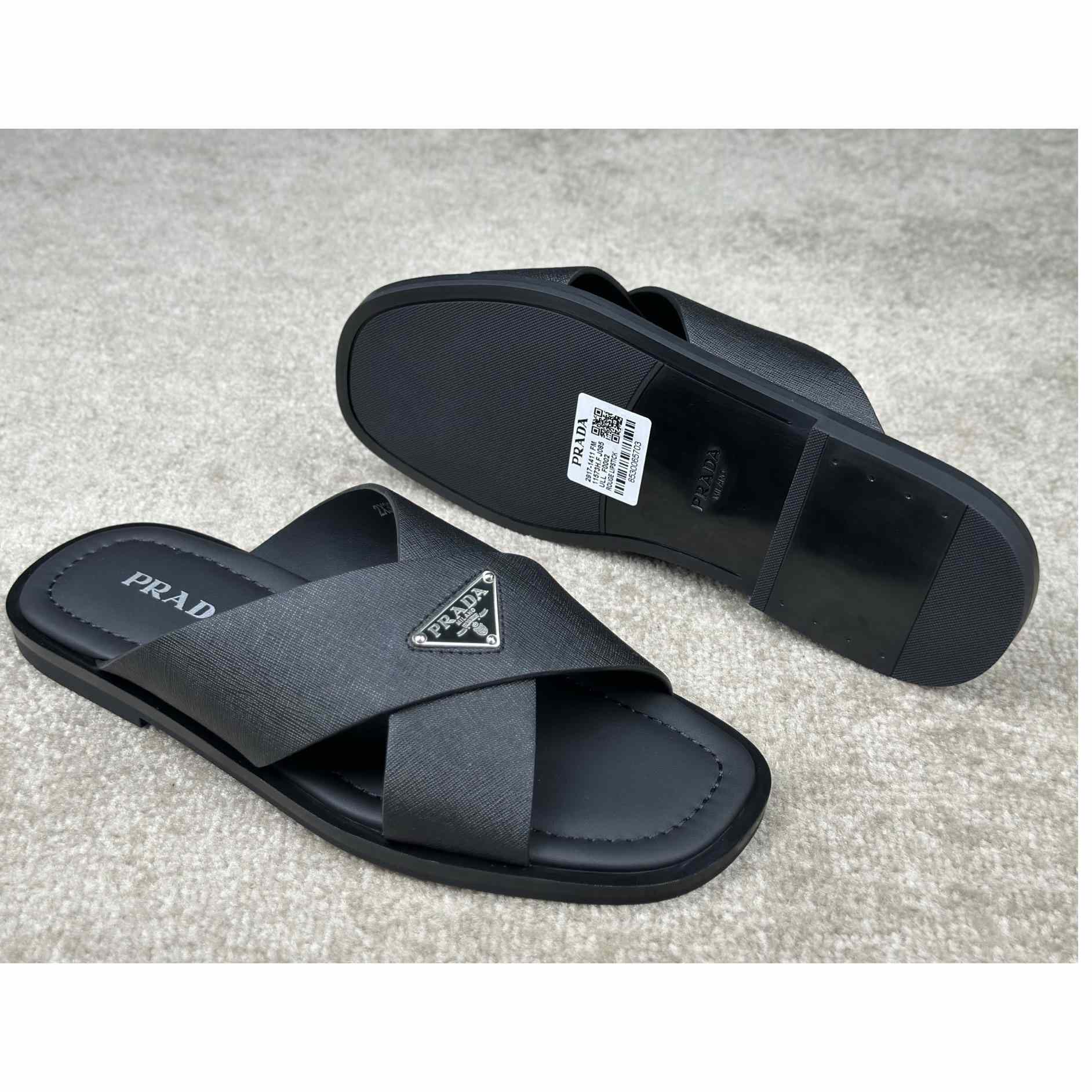 Prada Crisscross Leather Slides - DopestKickz