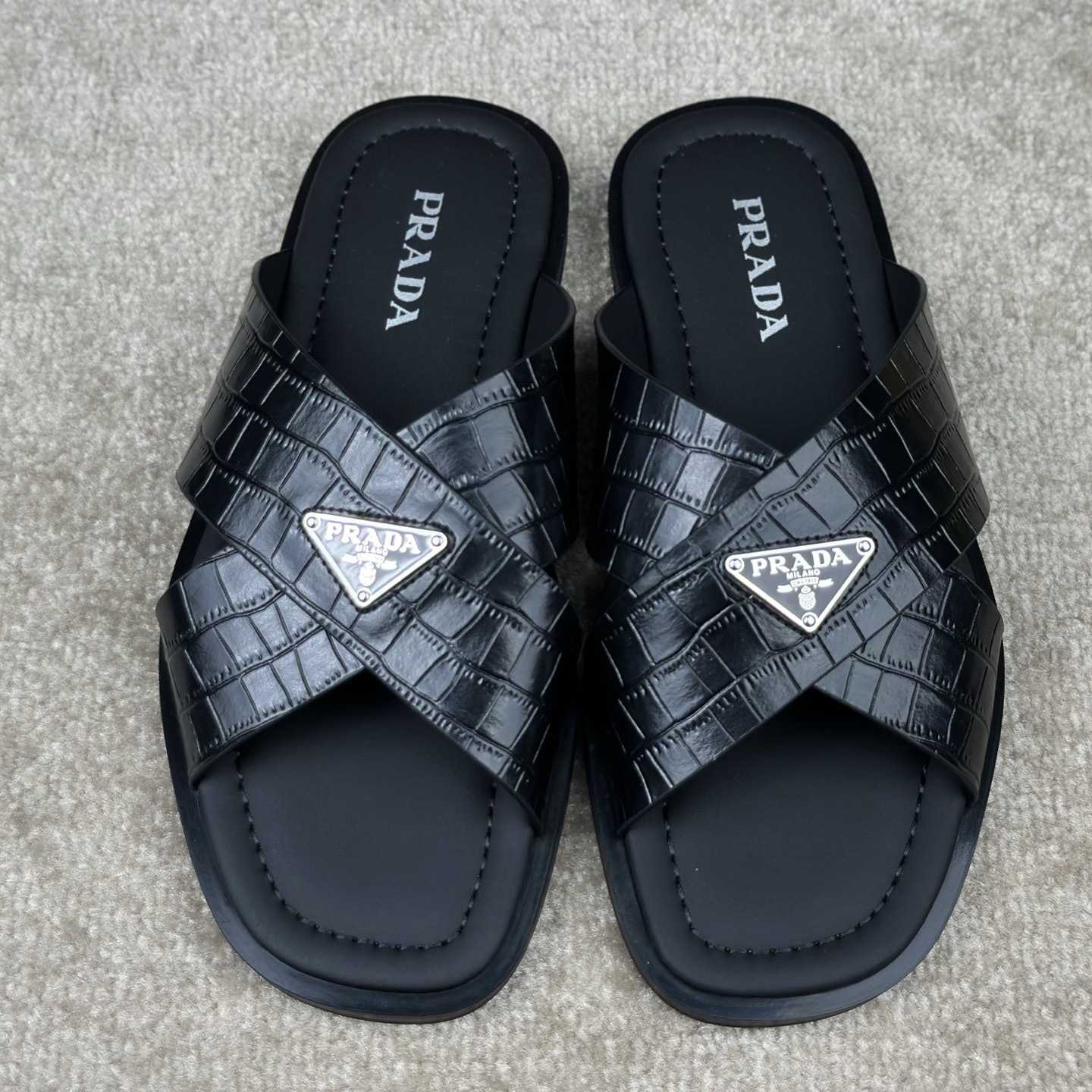 Prada Crisscross Leather Slides - DopestKickz