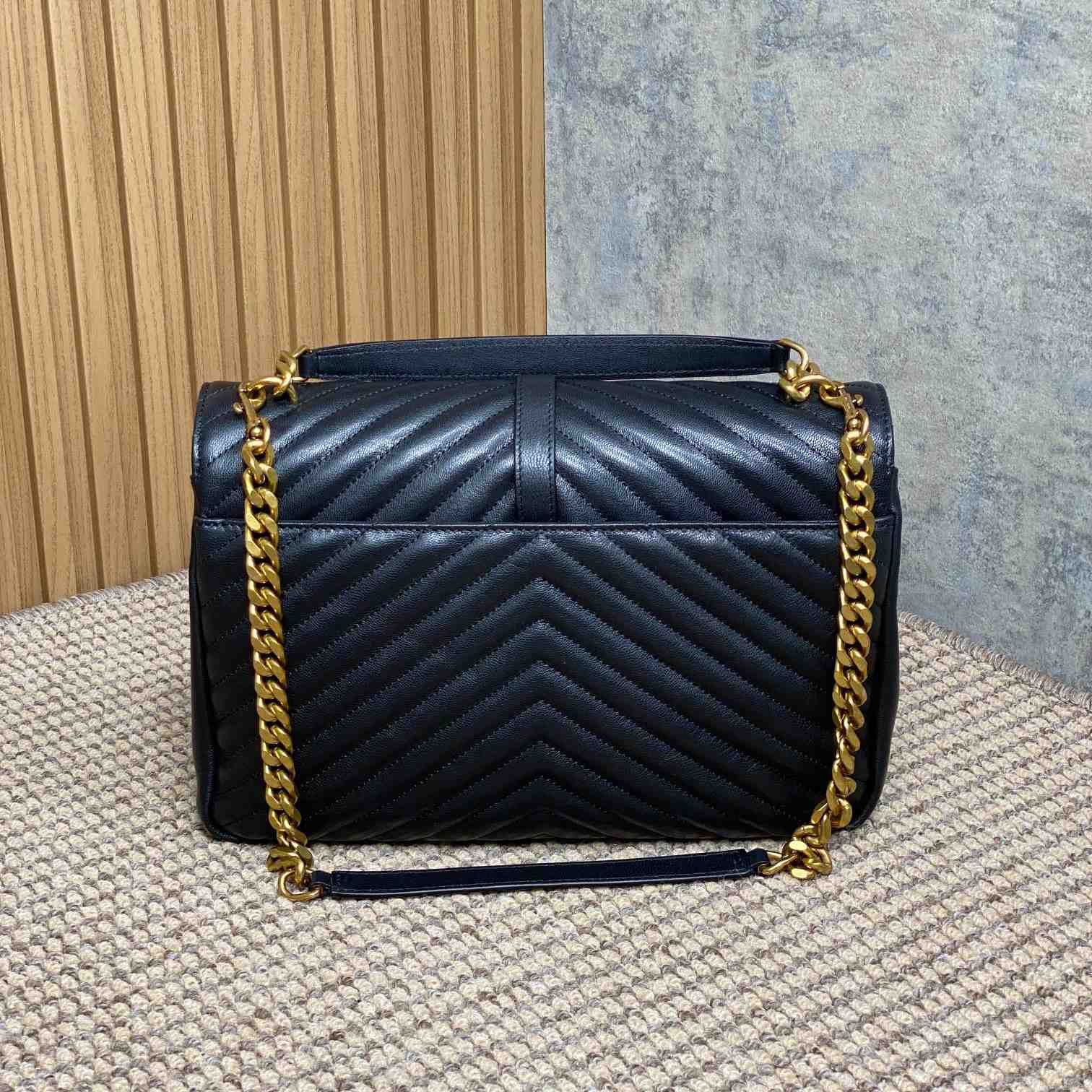 Saint Laurent Black Matelassé Sheepskin Large College Bag  32cm - DopestKickz